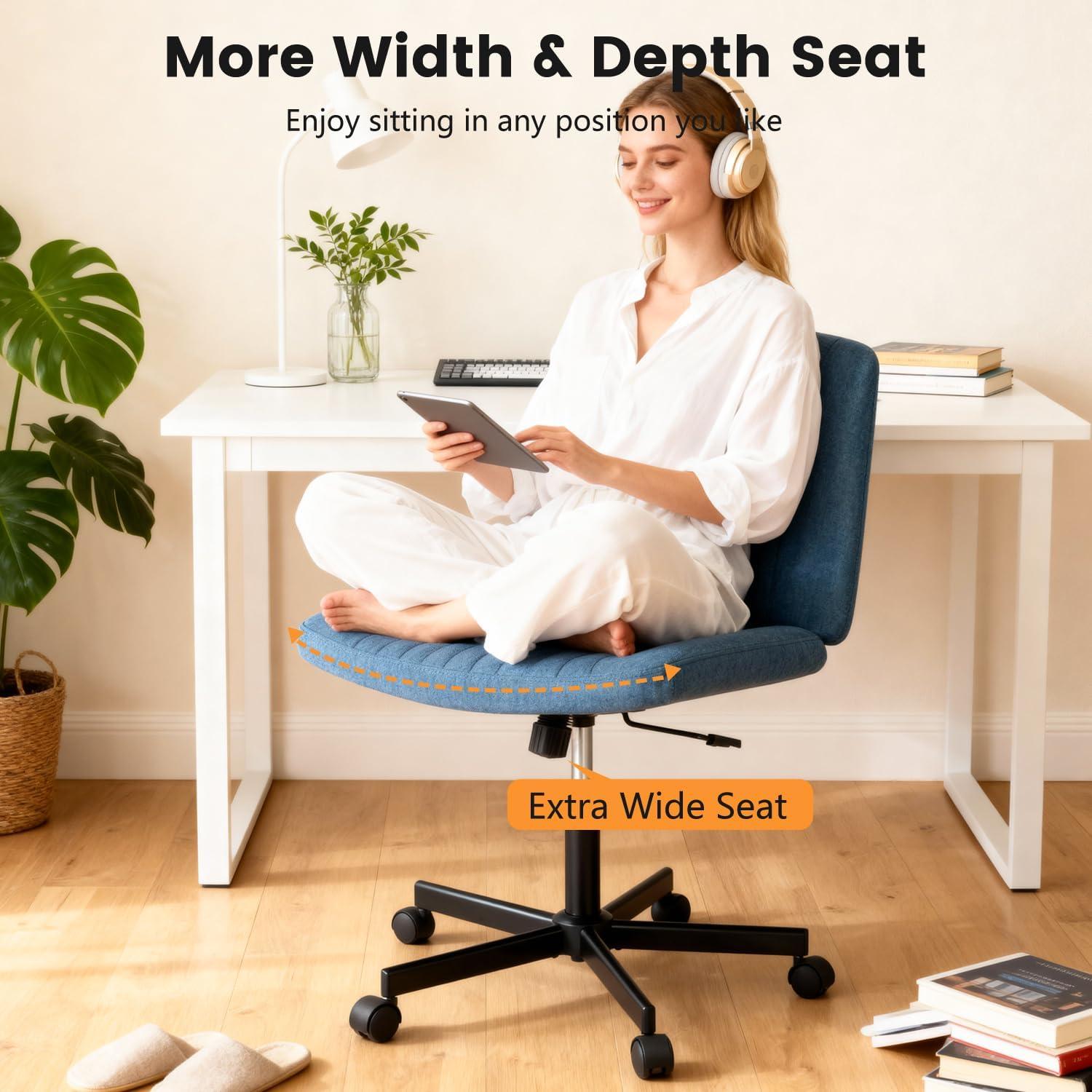 image:imageFDW Criss Cross Chair Armless Cross Legged Office Desk Chair Adjustable Swivel Ergonomic Gaming Chair No Wheels Backrest with Wide Seat Native Sponge Computer Task Vanity Chair for Home OfficeBlueBlue