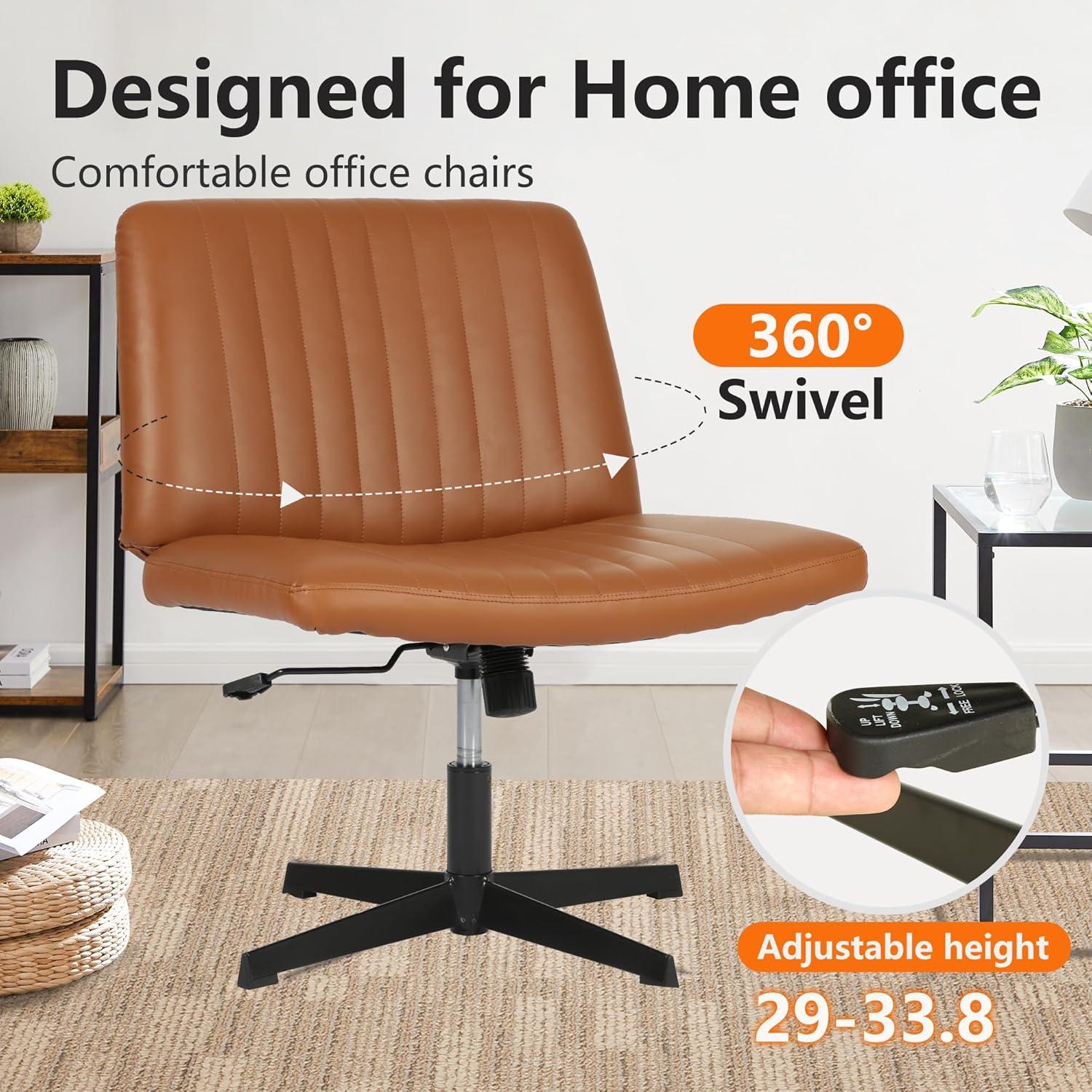 image:imageFDW Criss Cross Chair Armless Cross Legged Office Desk Chair Adjustable Swivel Ergonomic Gaming Chair No Wheels Backrest with Wide Seat Native Sponge Computer Task Vanity Chair for Home OfficeBlueBrown