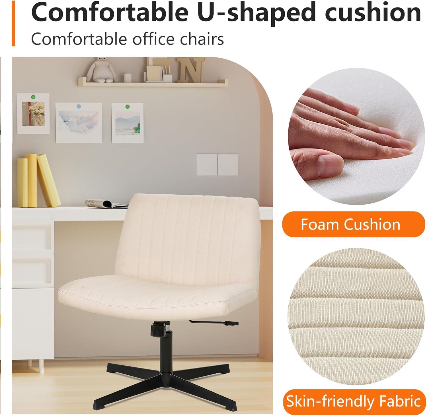 image:imageFDW Criss Cross Chair Armless Cross Legged Office Desk Chair Adjustable Swivel Ergonomic Gaming Chair No Wheels Backrest with Wide Seat Native Sponge Computer Task Vanity Chair for Home OfficeBlueBeige