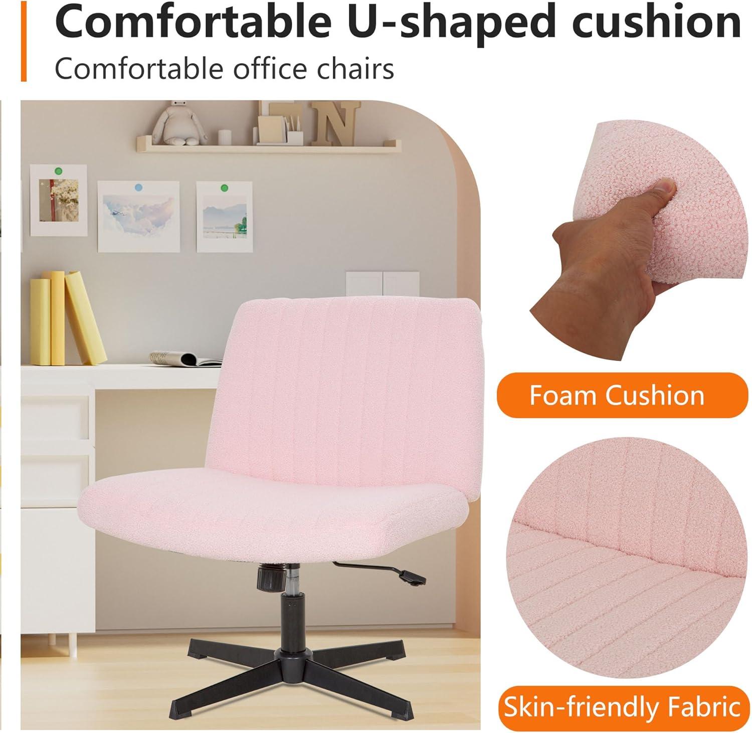 image:imageFDW Criss Cross Chair Armless Cross Legged Office Desk Chair Adjustable Swivel Ergonomic Gaming Chair No Wheels Backrest with Wide Seat Native Sponge Computer Task Vanity Chair for Home OfficeBluePink
