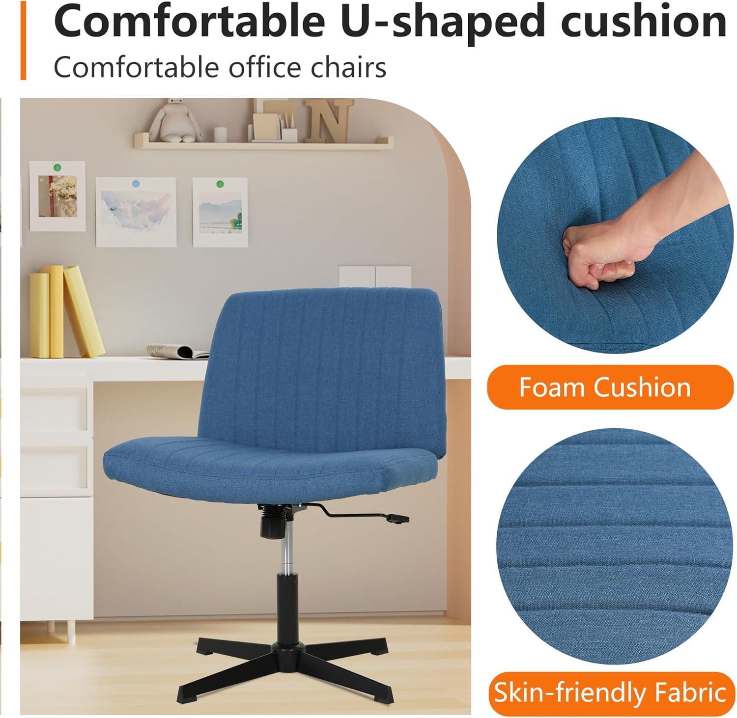 image:imageFDW Criss Cross Chair Armless Cross Legged Office Desk Chair Adjustable Swivel Ergonomic Gaming Chair No Wheels Backrest with Wide Seat Native Sponge Computer Task Vanity Chair for Home OfficeBlueBlue
