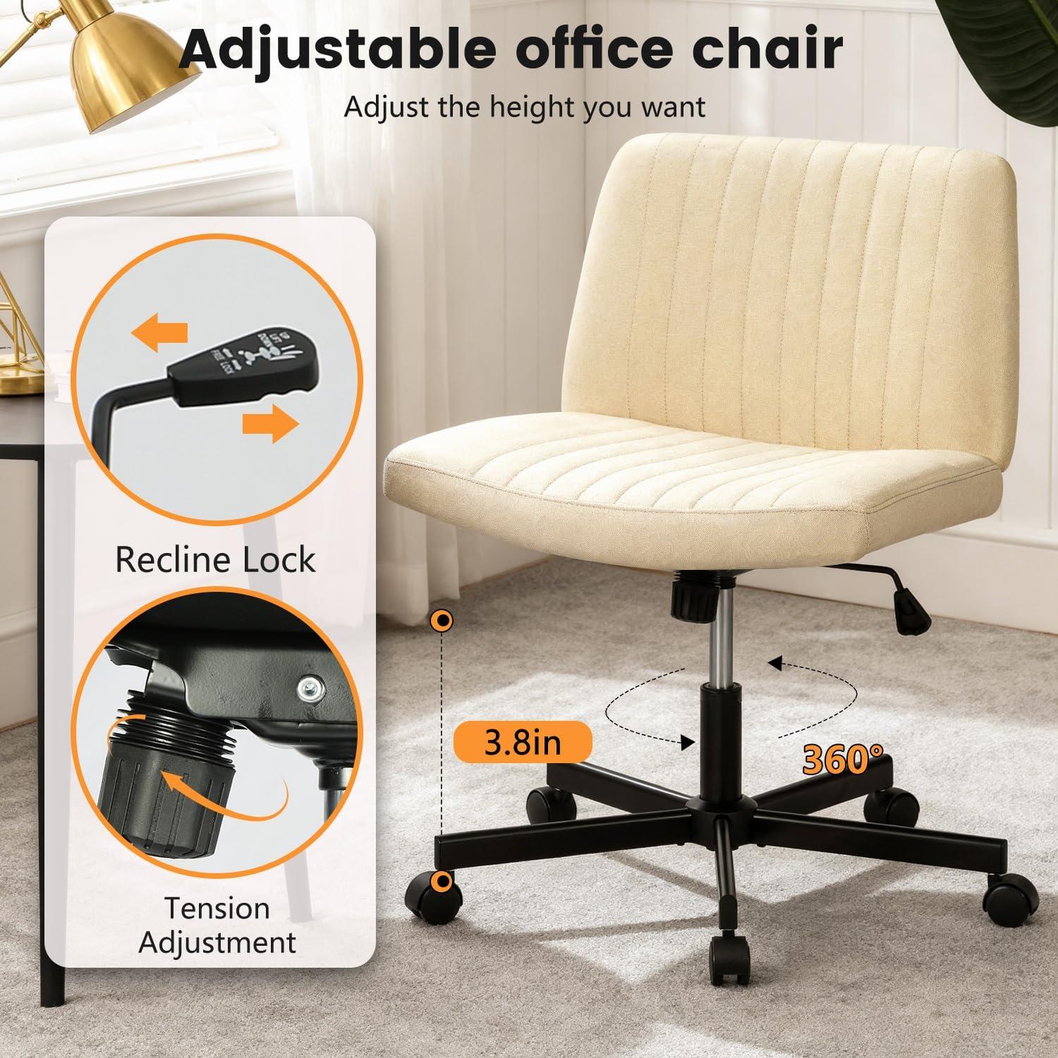 image:imageFDW Criss Cross Chair Armless Cross Legged Office Desk Chair Adjustable Swivel Ergonomic Gaming Chair No Wheels Backrest with Wide Seat Native Sponge Computer Task Vanity Chair for Home OfficeBlueBeige