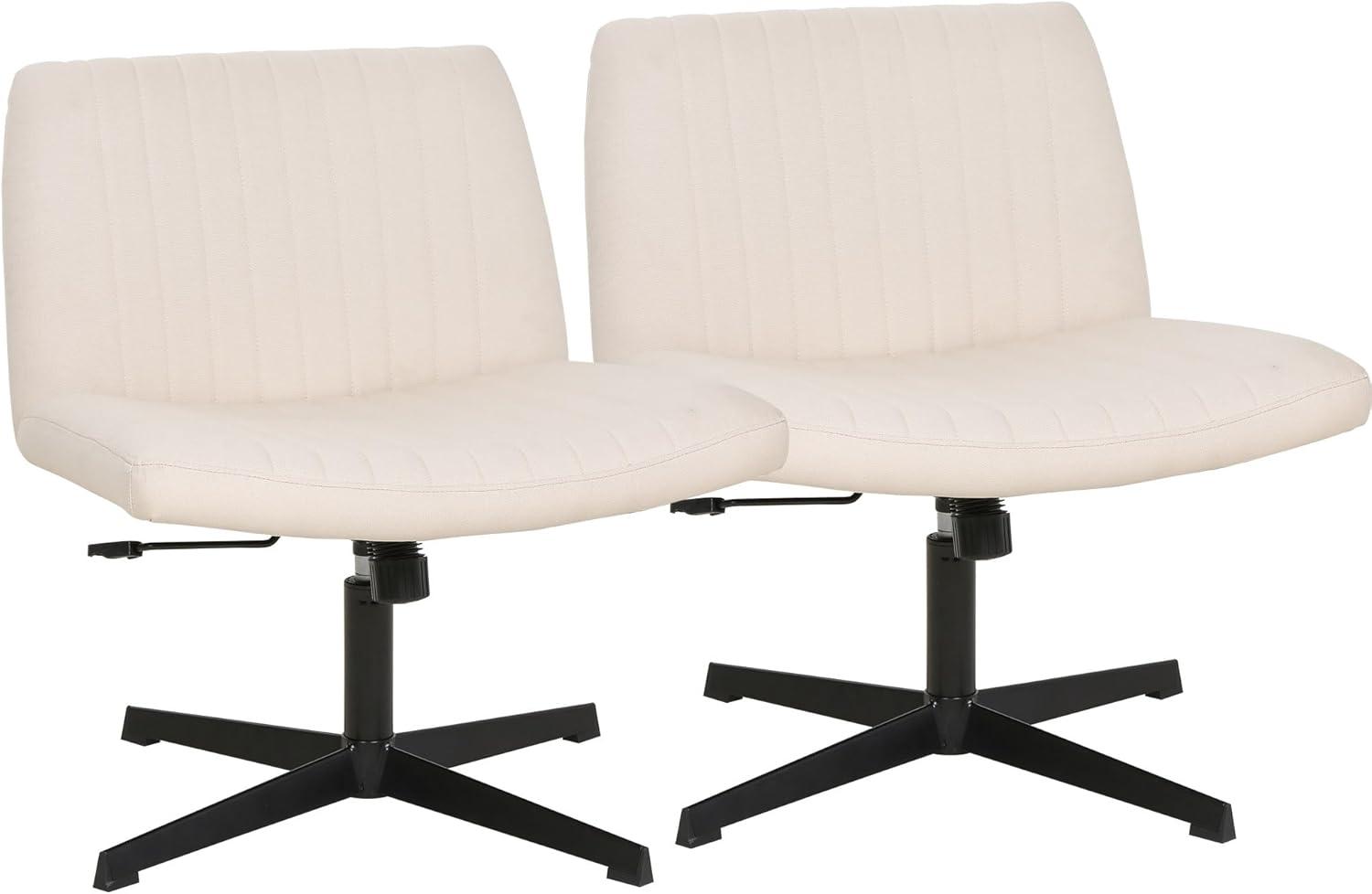 image:imageFDW Criss Cross Chair Armless Cross Legged Office Desk Chair Adjustable Swivel Ergonomic Gaming Chair No Wheels Backrest with Wide Seat Native Sponge Computer Task Vanity Chair for Home OfficeBlueBeige