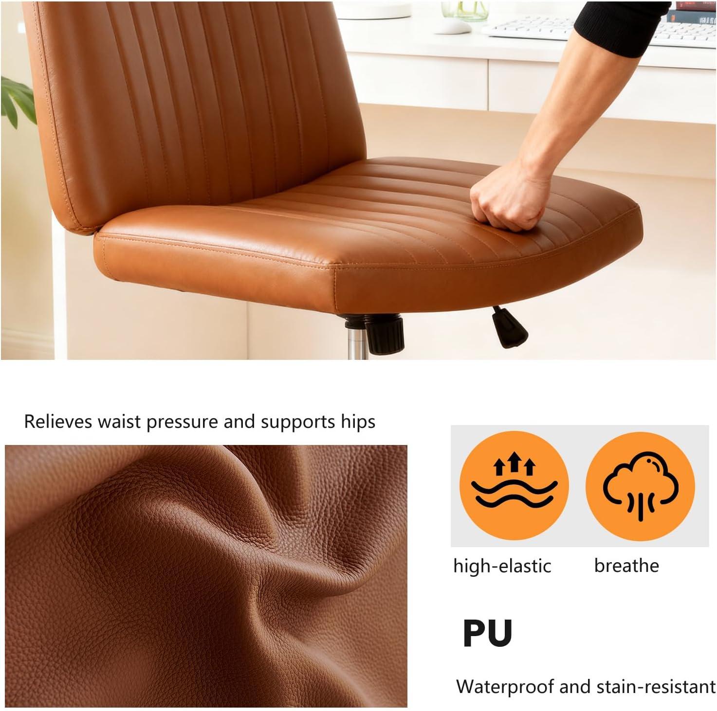 image:imageFDW Criss Cross Chair Armless Cross Legged Office Desk Chair Adjustable Swivel Ergonomic Gaming Chair No Wheels Backrest with Wide Seat Native Sponge Computer Task Vanity Chair for Home OfficeBlueBrown