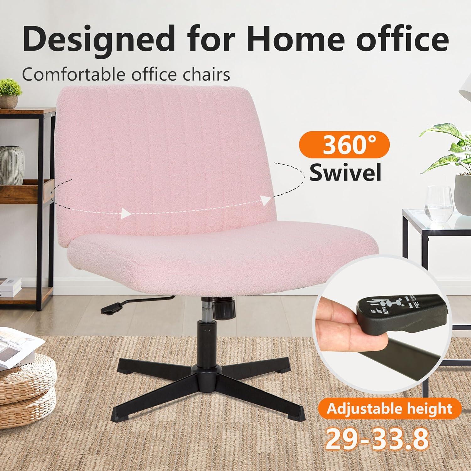image:imageFDW Criss Cross Chair Armless Cross Legged Office Desk Chair Adjustable Swivel Ergonomic Gaming Chair No Wheels Backrest with Wide Seat Native Sponge Computer Task Vanity Chair for Home OfficeBluePink