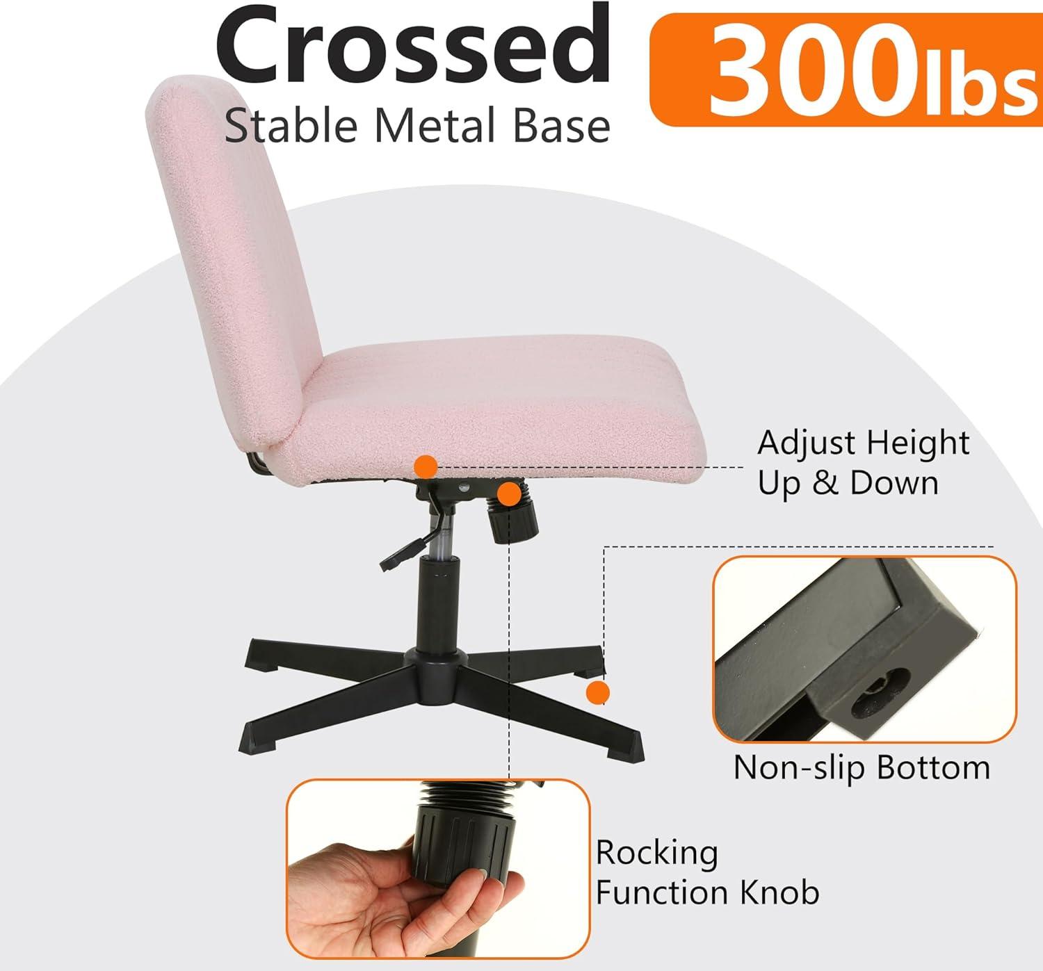 image:imageFDW Criss Cross Chair Armless Cross Legged Office Desk Chair Adjustable Swivel Ergonomic Gaming Chair No Wheels Backrest with Wide Seat Native Sponge Computer Task Vanity Chair for Home OfficeBluePink