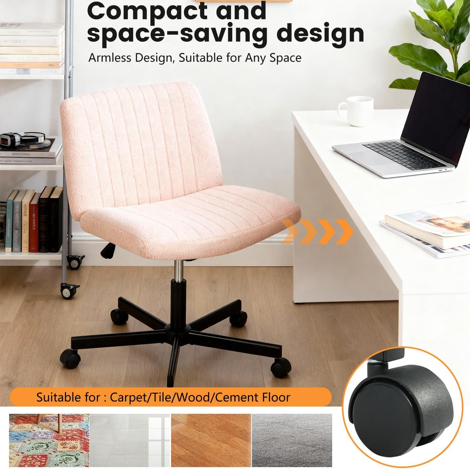 image:imageFDW Criss Cross Chair Armless Cross Legged Office Desk Chair Adjustable Swivel Ergonomic Gaming Chair No Wheels Backrest with Wide Seat Native Sponge Computer Task Vanity Chair for Home OfficeBluePink