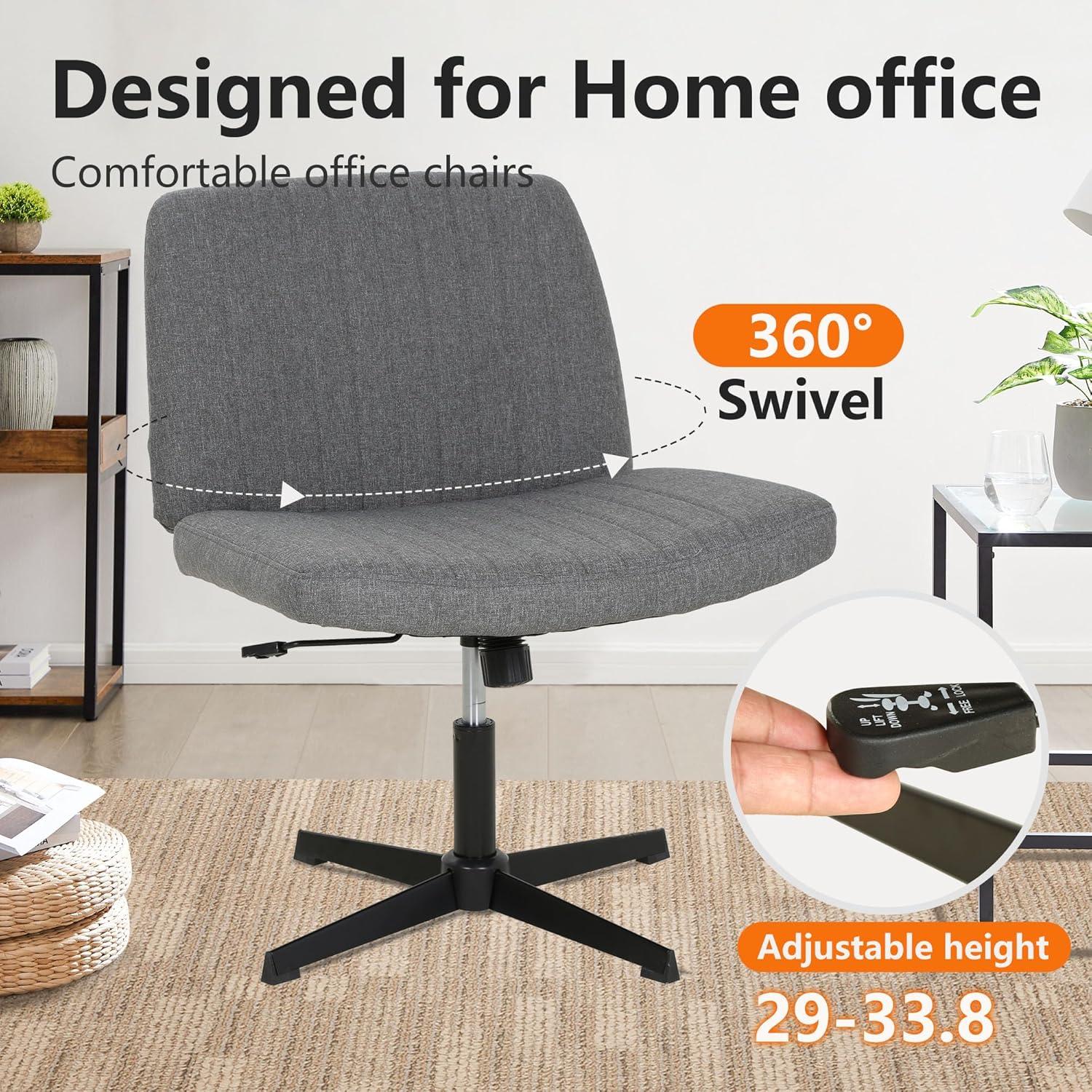 image:imageFDW Criss Cross Chair Armless Cross Legged Office Desk Chair Adjustable Swivel Ergonomic Gaming Chair No Wheels Backrest with Wide Seat Native Sponge Computer Task Vanity Chair for Home OfficeBlueGrey