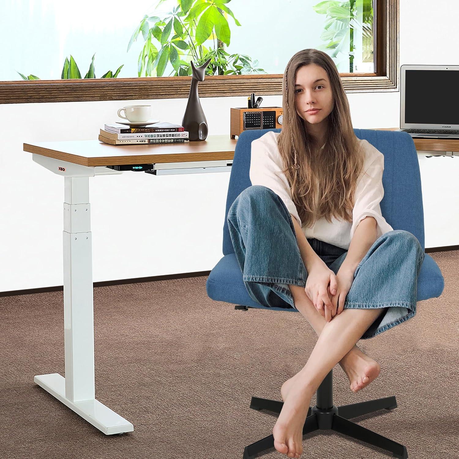 image:imageFDW Criss Cross Chair Armless Cross Legged Office Desk Chair Adjustable Swivel Ergonomic Gaming Chair No Wheels Backrest with Wide Seat Native Sponge Computer Task Vanity Chair for Home OfficeBlueBlue