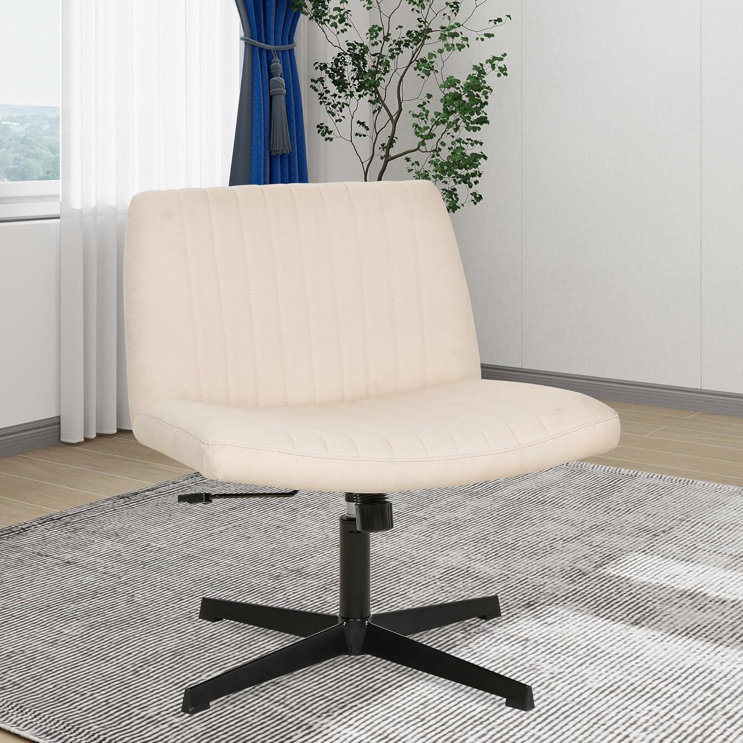 image:imageFDW Criss Cross Chair Armless Cross Legged Office Desk Chair Adjustable Swivel Ergonomic Gaming Chair No Wheels Backrest with Wide Seat Native Sponge Computer Task Vanity Chair for Home OfficeBlueBeige