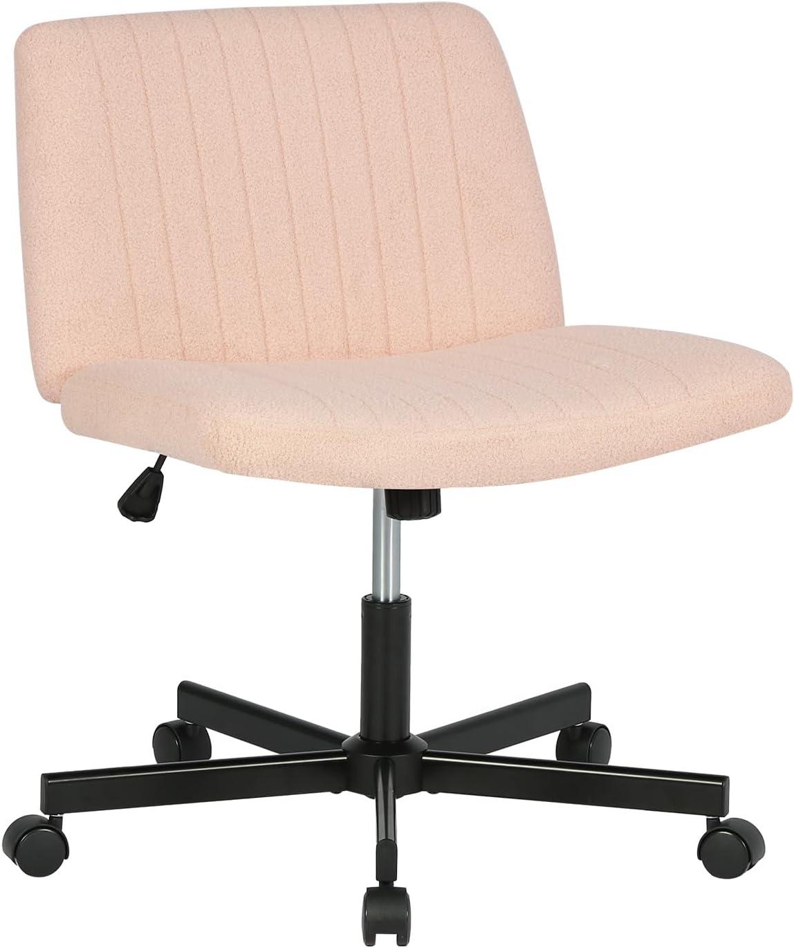 image:imageFDW Criss Cross Chair Armless Cross Legged Office Desk Chair Adjustable Swivel Ergonomic Gaming Chair No Wheels Backrest with Wide Seat Native Sponge Computer Task Vanity Chair for Home OfficeBluePink