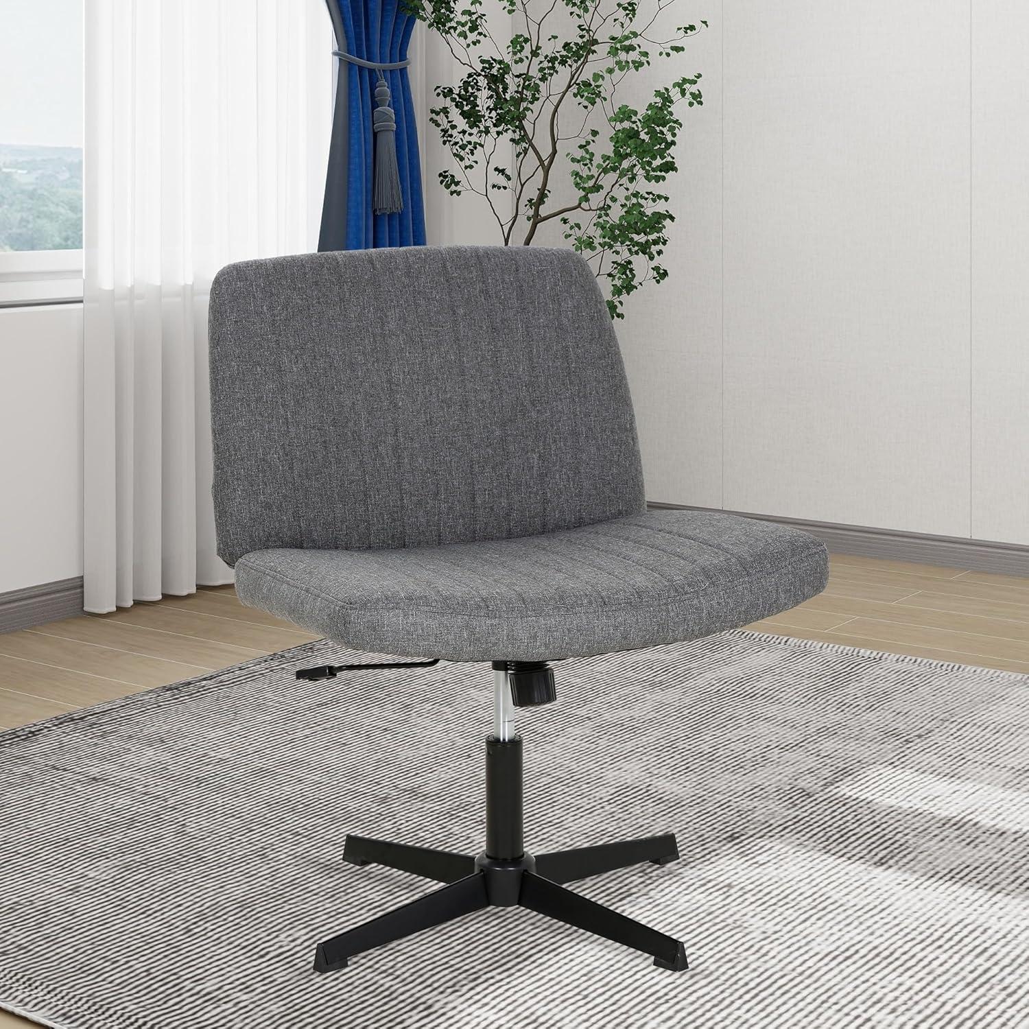 image:imageFDW Criss Cross Chair Armless Cross Legged Office Desk Chair Adjustable Swivel Ergonomic Gaming Chair No Wheels Backrest with Wide Seat Native Sponge Computer Task Vanity Chair for Home OfficeBlueGrey