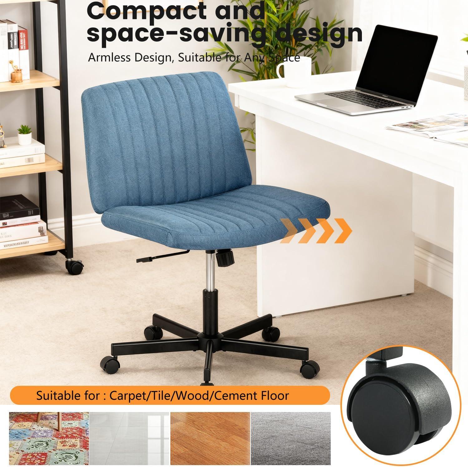 image:imageFDW Criss Cross Chair Armless Cross Legged Office Desk Chair Adjustable Swivel Ergonomic Gaming Chair No Wheels Backrest with Wide Seat Native Sponge Computer Task Vanity Chair for Home OfficeBlueBlue