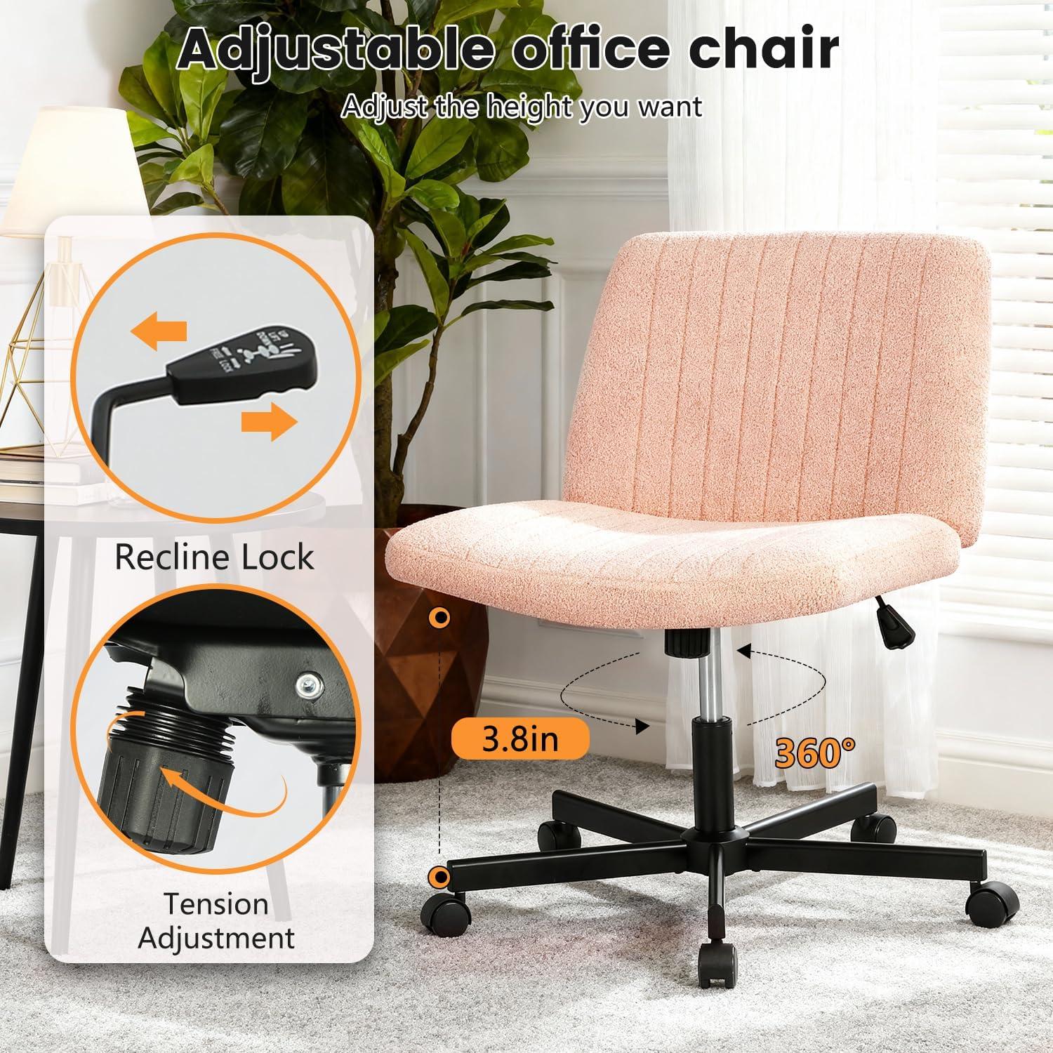 image:imageFDW Criss Cross Chair Armless Cross Legged Office Desk Chair Adjustable Swivel Ergonomic Gaming Chair No Wheels Backrest with Wide Seat Native Sponge Computer Task Vanity Chair for Home OfficeBluePink