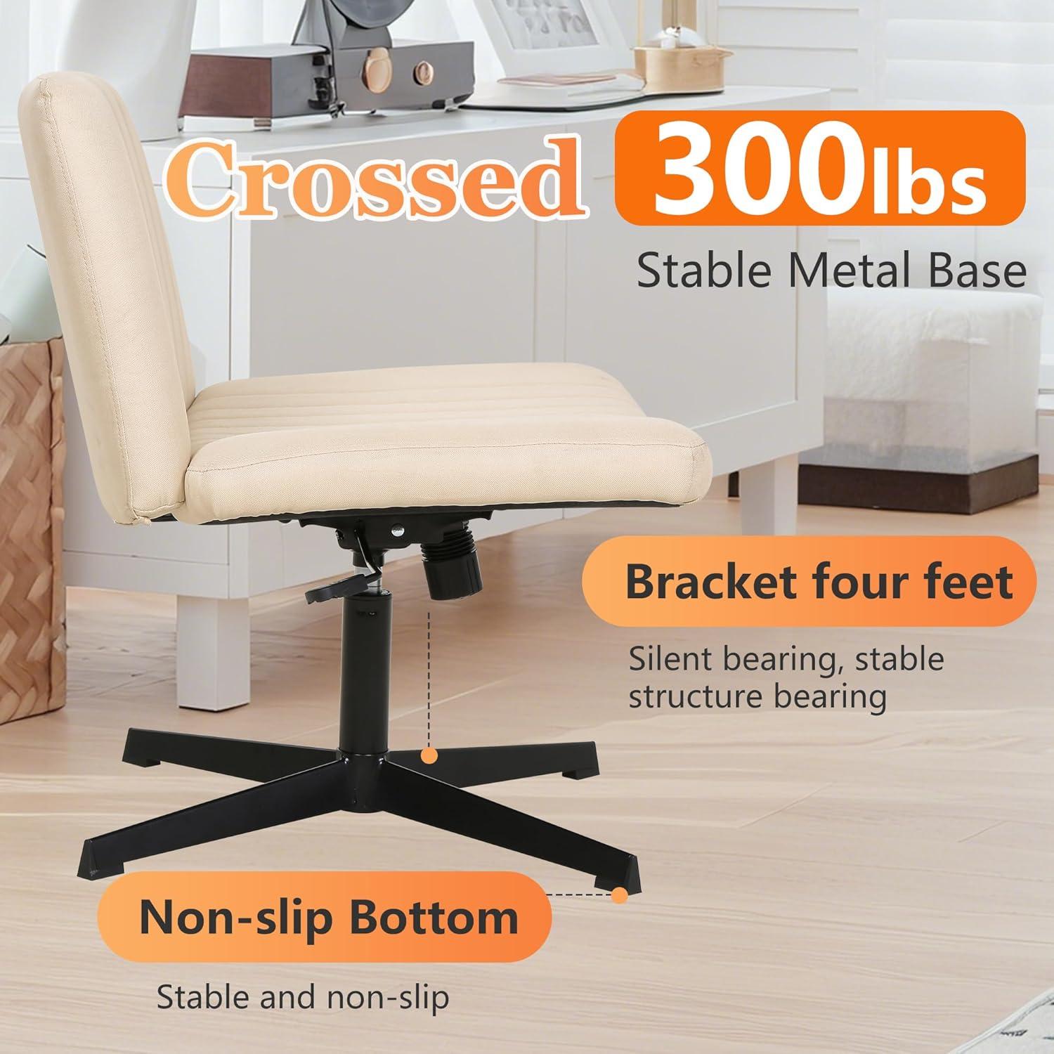 image:imageFDW Criss Cross Chair Armless Cross Legged Office Desk Chair Adjustable Swivel Ergonomic Gaming Chair No Wheels Backrest with Wide Seat Native Sponge Computer Task Vanity Chair for Home OfficeBlueCream