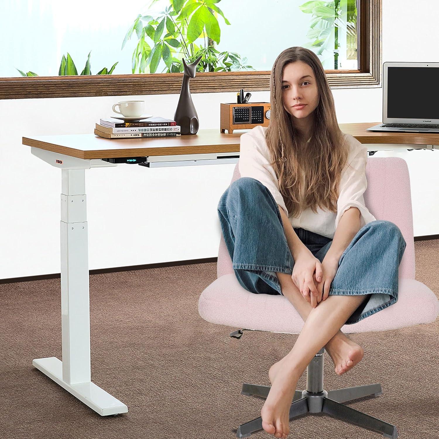 image:imageFDW Criss Cross Chair Armless Cross Legged Office Desk Chair Adjustable Swivel Ergonomic Gaming Chair No Wheels Backrest with Wide Seat Native Sponge Computer Task Vanity Chair for Home OfficeBluePink
