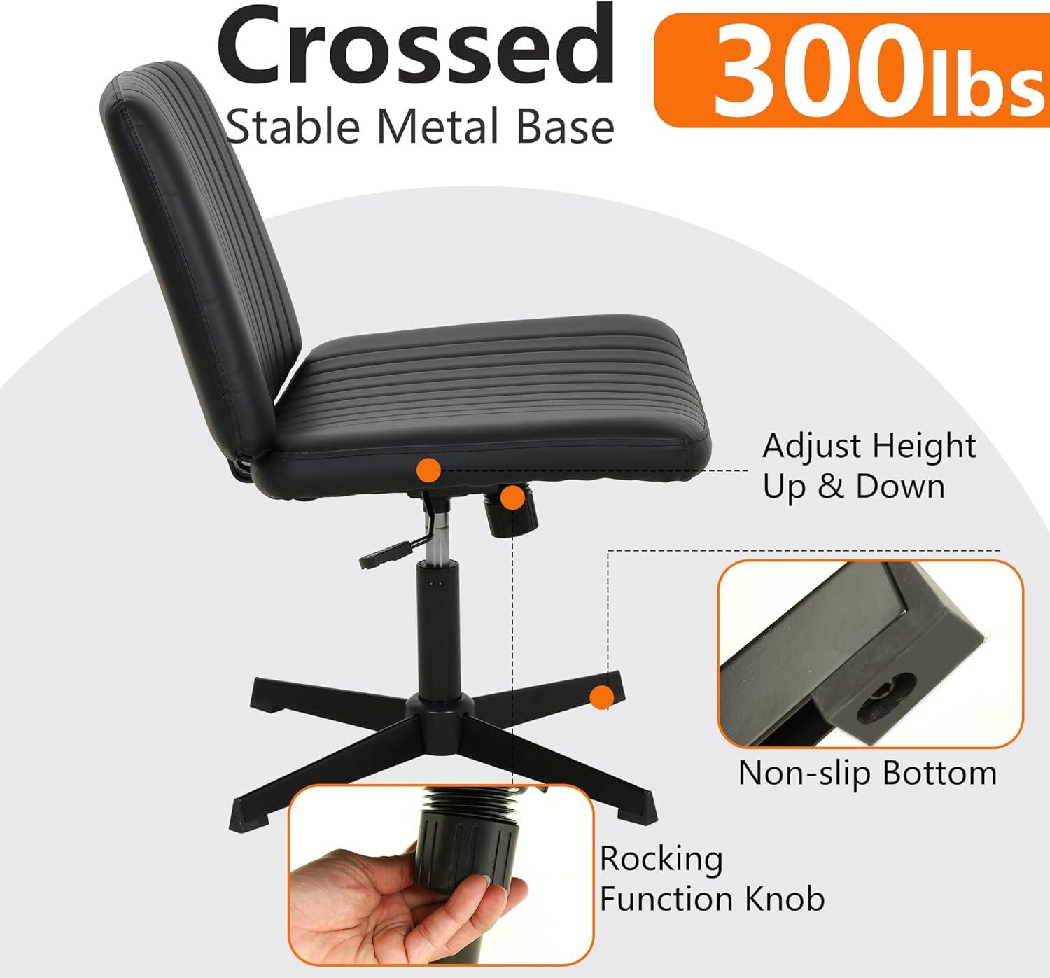 image:imageFDW Criss Cross Chair Armless Cross Legged Office Desk Chair Adjustable Swivel Ergonomic Gaming Chair No Wheels Backrest with Wide Seat Native Sponge Computer Task Vanity Chair for Home OfficeBlueBlack