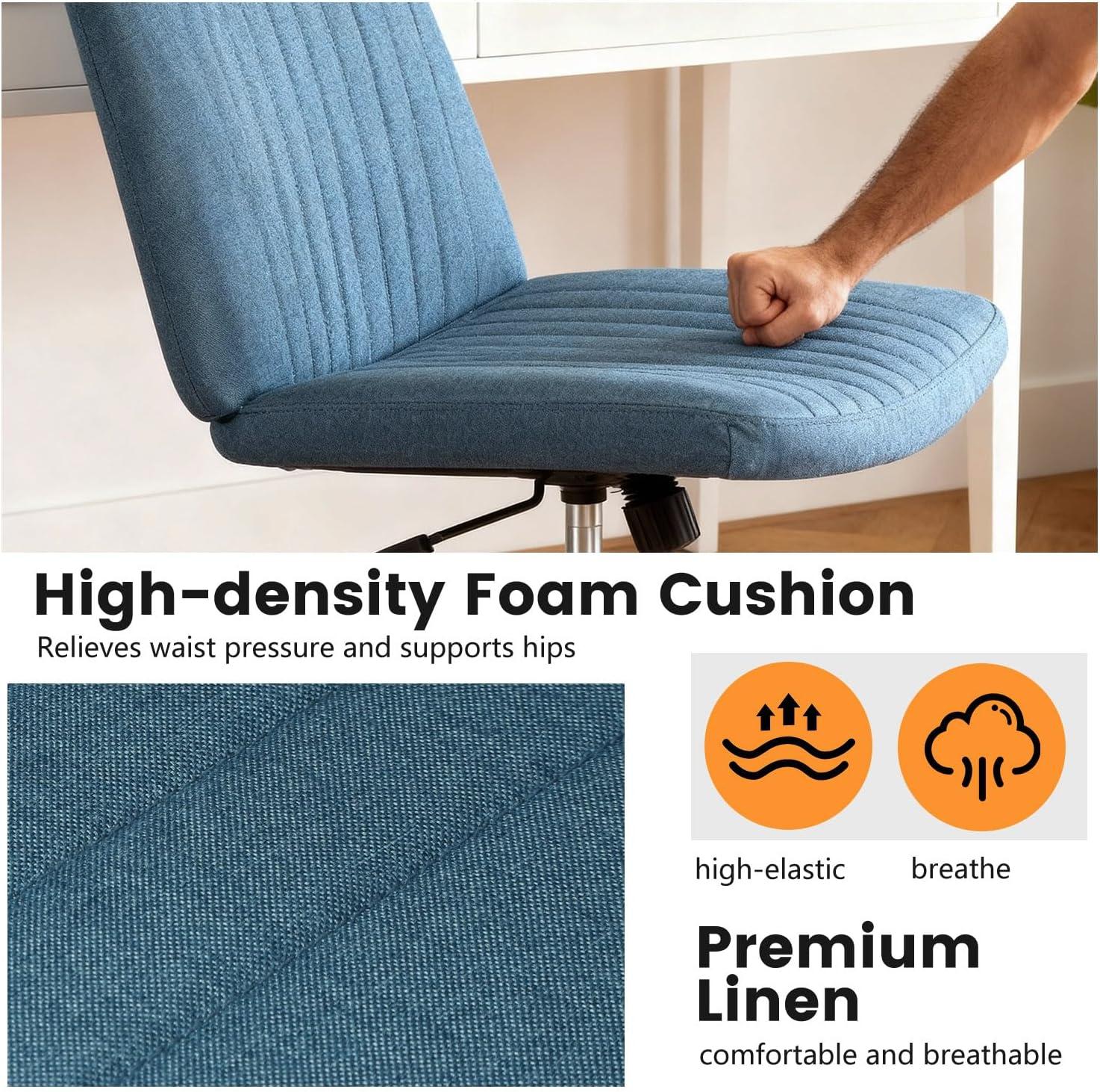 image:imageFDW Criss Cross Chair Armless Cross Legged Office Desk Chair Adjustable Swivel Ergonomic Gaming Chair No Wheels Backrest with Wide Seat Native Sponge Computer Task Vanity Chair for Home OfficeBlueBlue