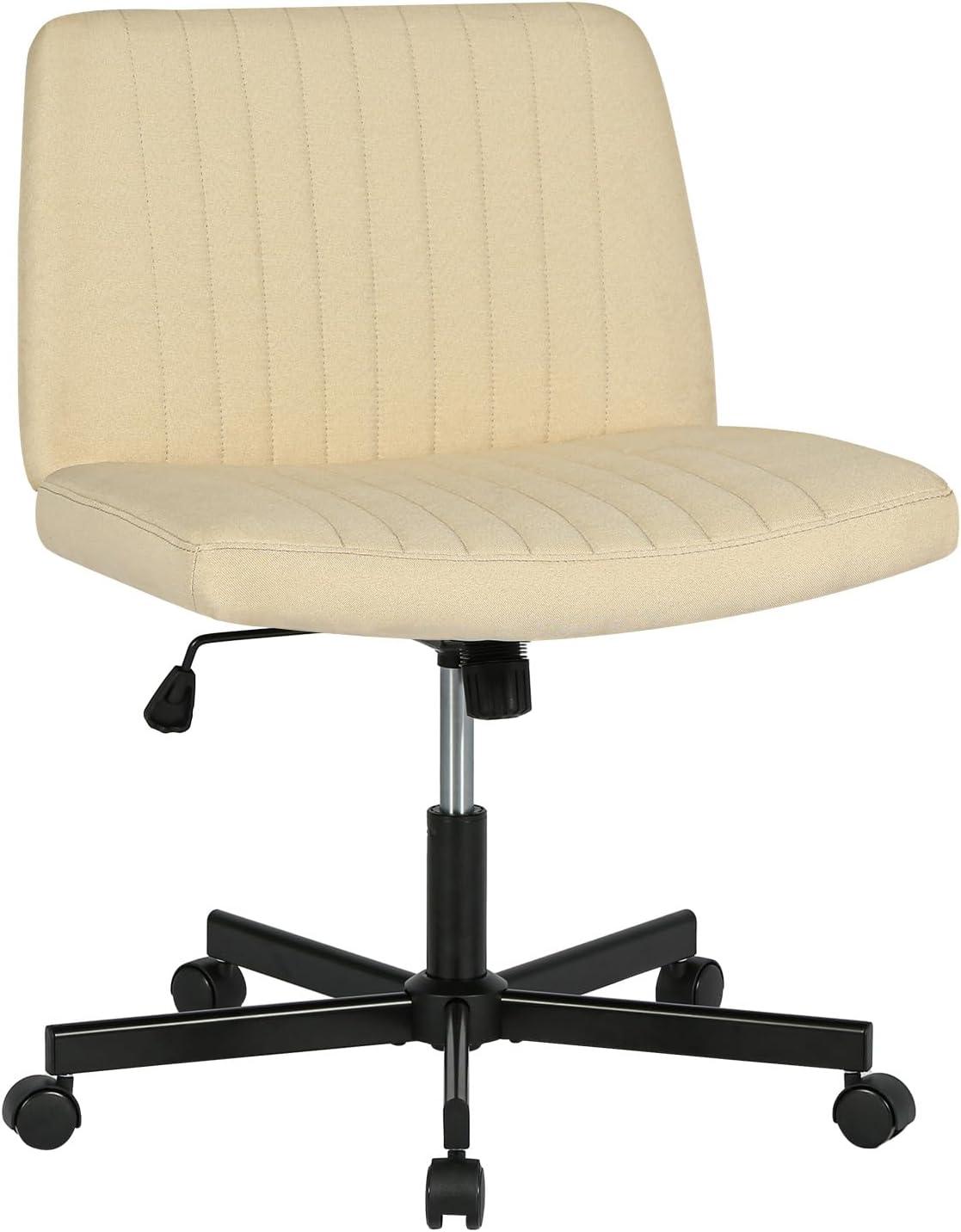 image:imageFDW Criss Cross Chair Armless Cross Legged Office Desk Chair Adjustable Swivel Ergonomic Gaming Chair No Wheels Backrest with Wide Seat Native Sponge Computer Task Vanity Chair for Home OfficeBlueBeige