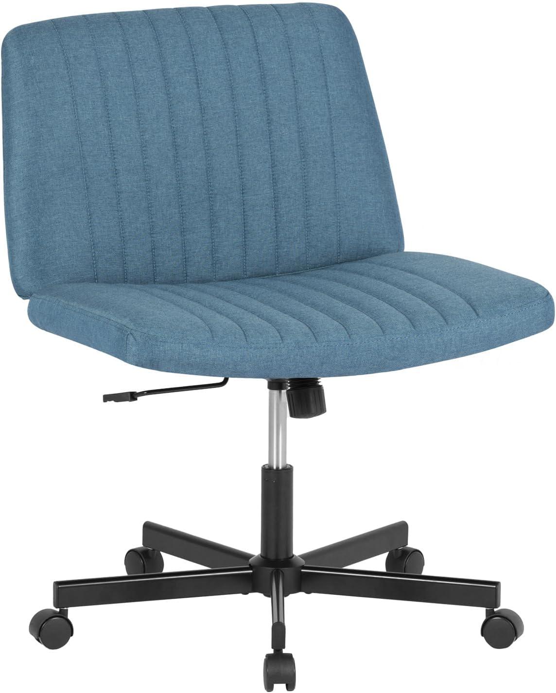 image:imageFDW Criss Cross Chair Armless Cross Legged Office Desk Chair Adjustable Swivel Ergonomic Gaming Chair No Wheels Backrest with Wide Seat Native Sponge Computer Task Vanity Chair for Home OfficeBlueBlue