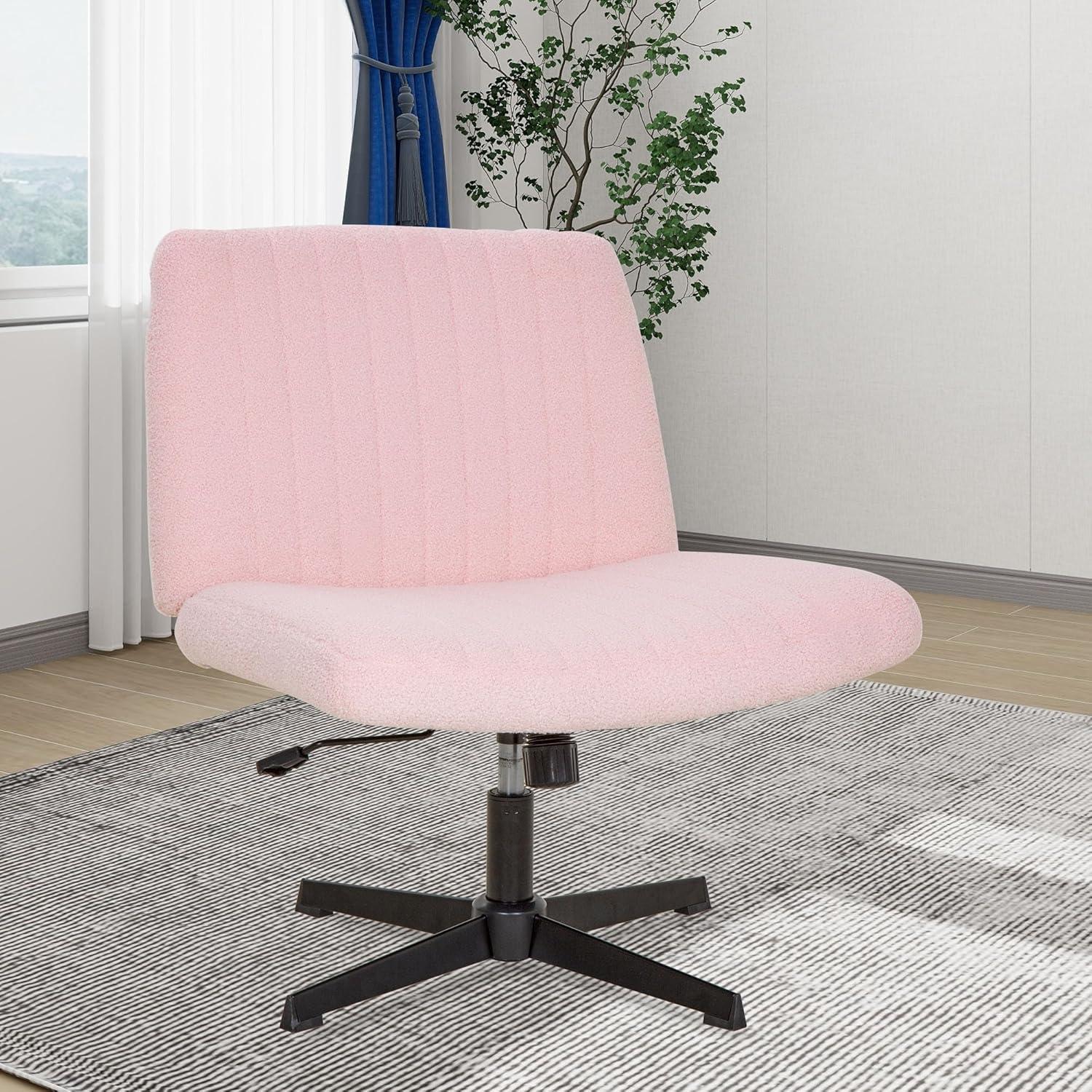 image:imageFDW Criss Cross Chair Armless Cross Legged Office Desk Chair Adjustable Swivel Ergonomic Gaming Chair No Wheels Backrest with Wide Seat Native Sponge Computer Task Vanity Chair for Home OfficeBluePink