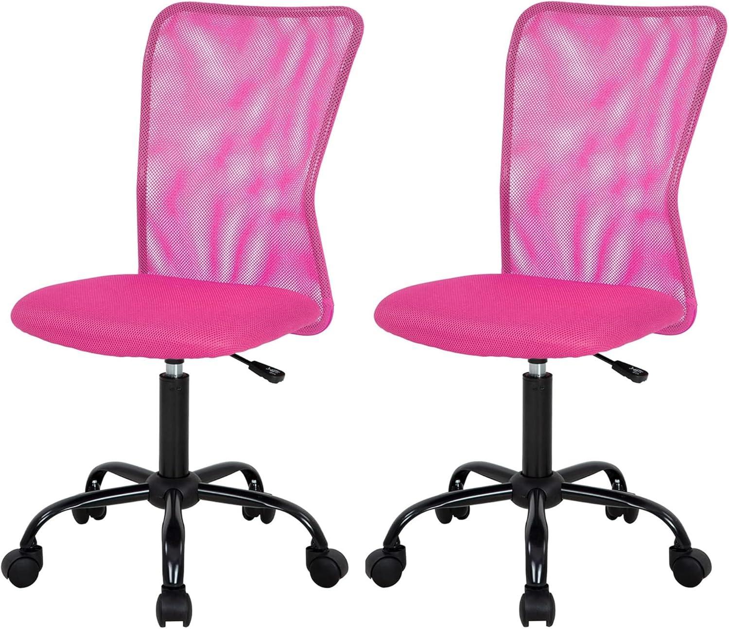 image:imageFDW Home Office Chair Mid Back Mesh Desk Chair Armless Computer Ergonomic Task Rolling Swivel Chair Back Support Adjustable Modern with Lumbar SupportBluePink