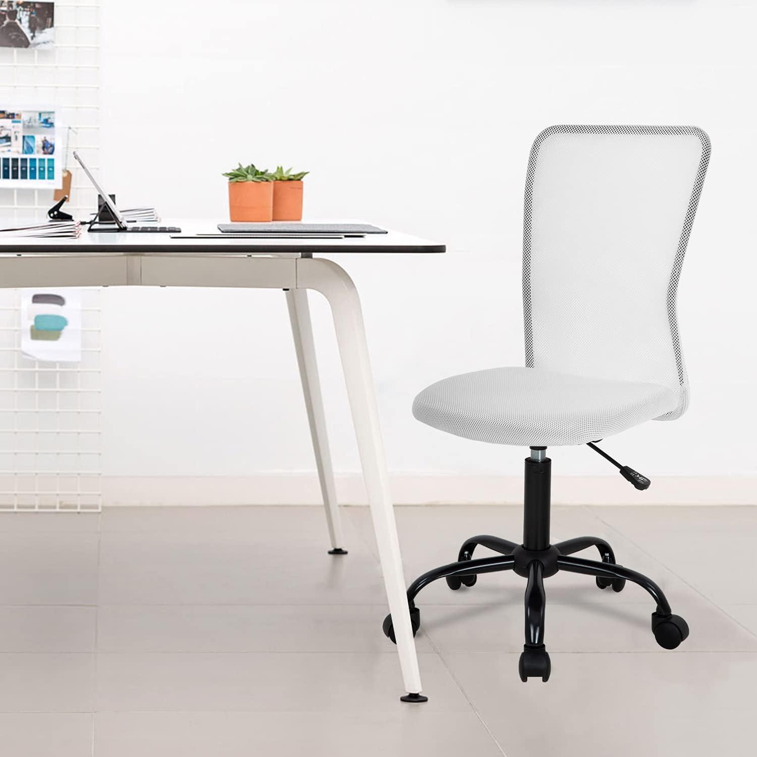 image:imageFDW Home Office Chair Mid Back Mesh Desk Chair Armless Computer Ergonomic Task Rolling Swivel Chair Back Support Adjustable Modern with Lumbar SupportBlueWhite