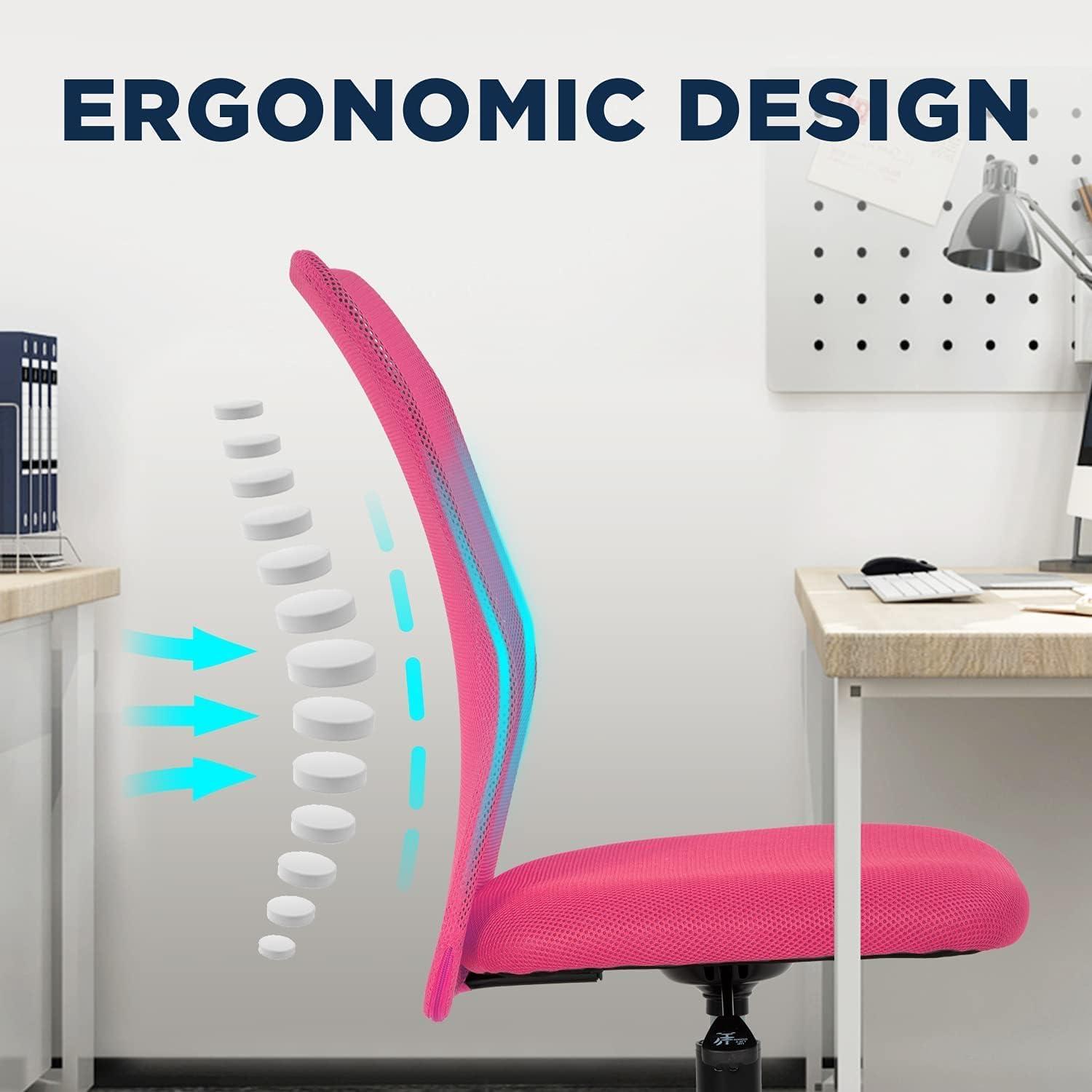 image:imageFDW Home Office Chair Mid Back Mesh Desk Chair Armless Computer Ergonomic Task Rolling Swivel Chair Back Support Adjustable Modern with Lumbar SupportBluePink