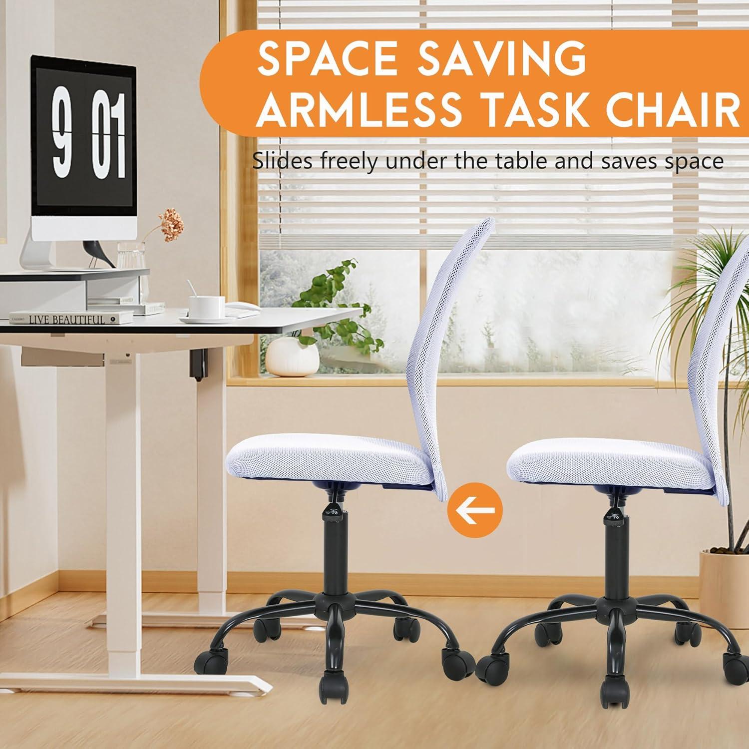 image:imageFDW Home Office Chair Mid Back Mesh Desk Chair Armless Computer Ergonomic Task Rolling Swivel Chair Back Support Adjustable Modern with Lumbar SupportBlueWhite