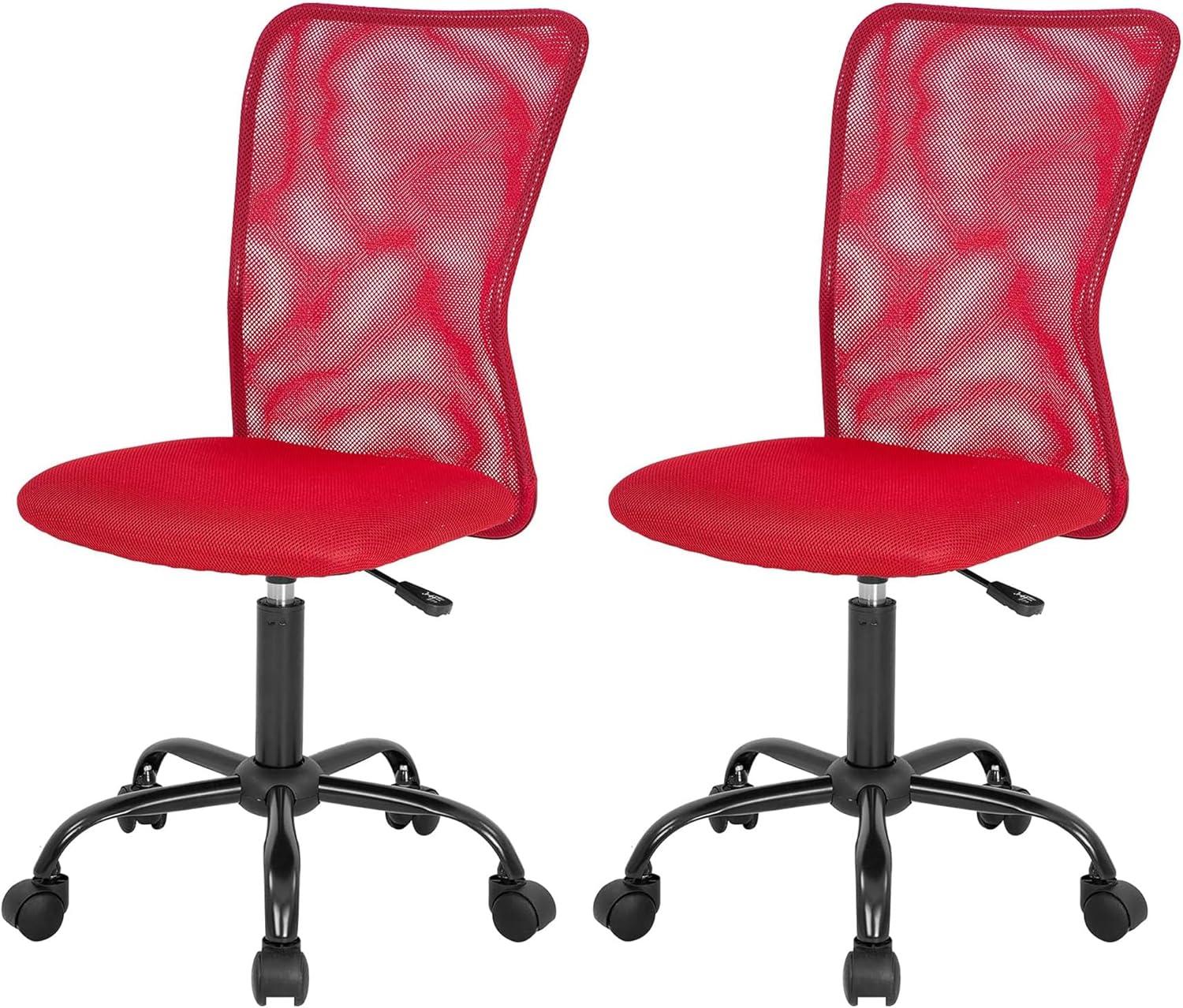 image:imageFDW Home Office Chair Mid Back Mesh Desk Chair Armless Computer Ergonomic Task Rolling Swivel Chair Back Support Adjustable Modern with Lumbar SupportBlueRed