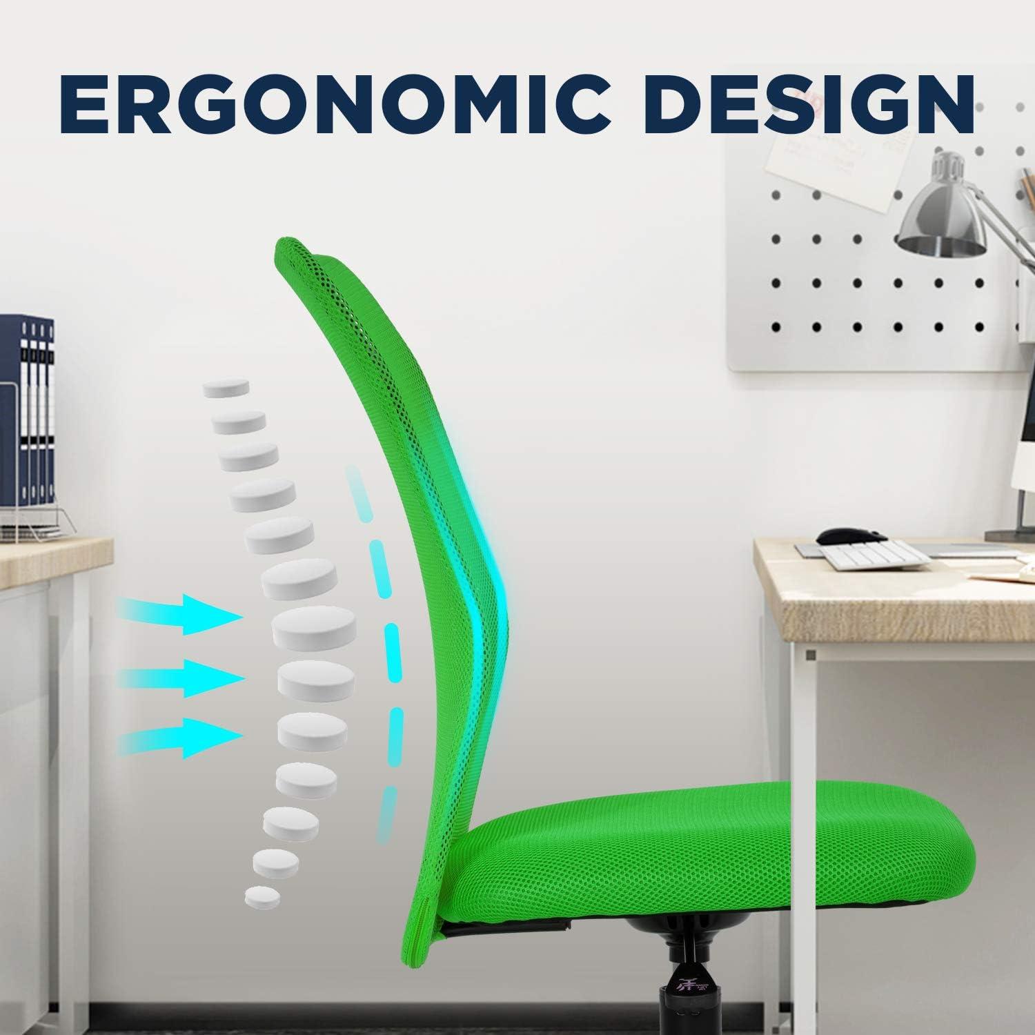 image:imageFDW Home Office Chair Mid Back Mesh Desk Chair Armless Computer Ergonomic Task Rolling Swivel Chair Back Support Adjustable Modern with Lumbar SupportBlueGreen