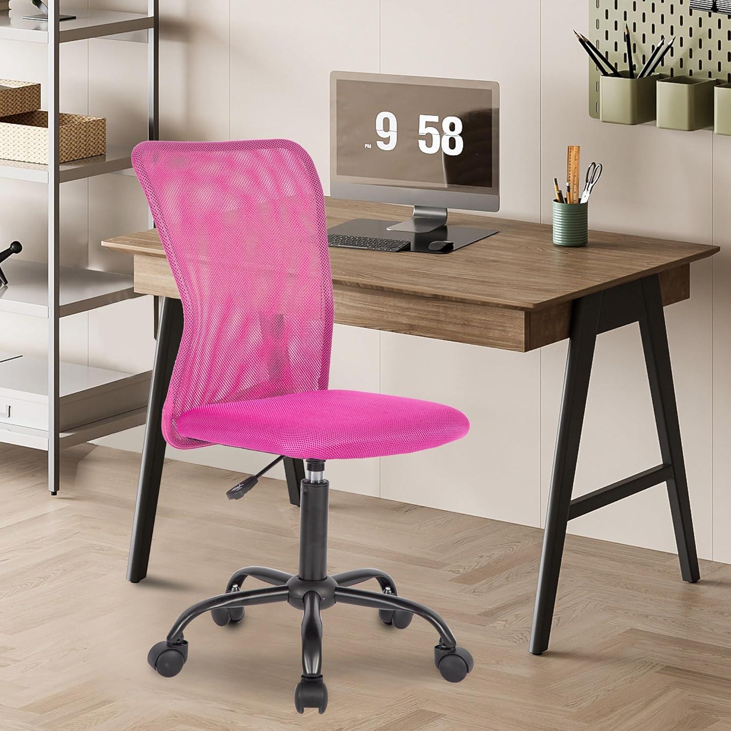 image:imageFDW Home Office Chair Mid Back Mesh Desk Chair Armless Computer Ergonomic Task Rolling Swivel Chair Back Support Adjustable Modern with Lumbar SupportBluePink