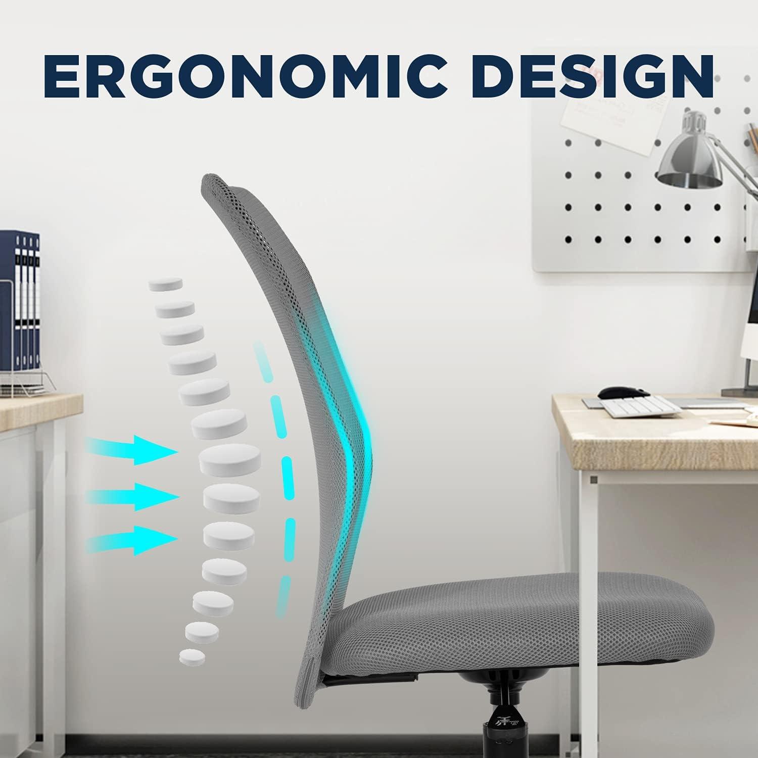 image:imageFDW Home Office Chair Mid Back Mesh Desk Chair Armless Computer Ergonomic Task Rolling Swivel Chair Back Support Adjustable Modern with Lumbar SupportBlueGrey