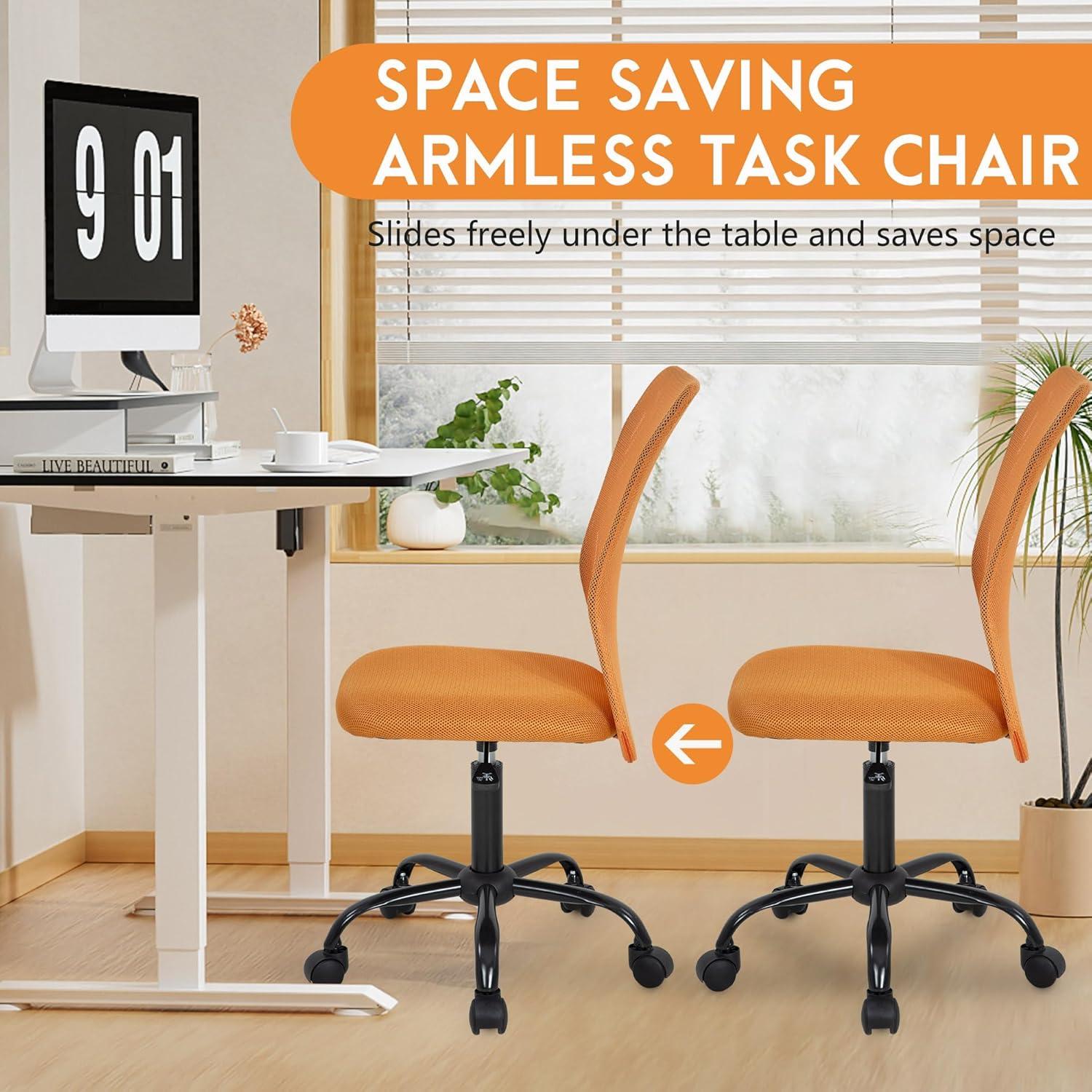 image:imageFDW Home Office Chair Mid Back Mesh Desk Chair Armless Computer Ergonomic Task Rolling Swivel Chair Back Support Adjustable Modern with Lumbar SupportBlueOrange