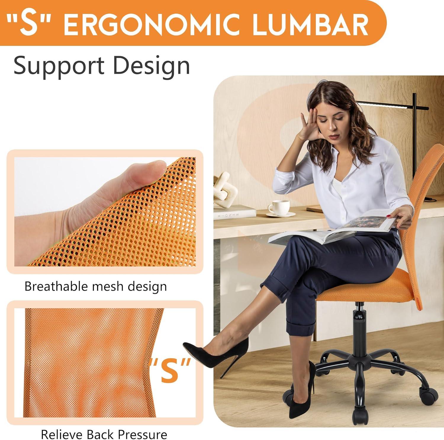 image:imageFDW Home Office Chair Mid Back Mesh Desk Chair Armless Computer Ergonomic Task Rolling Swivel Chair Back Support Adjustable Modern with Lumbar SupportBlueOrange