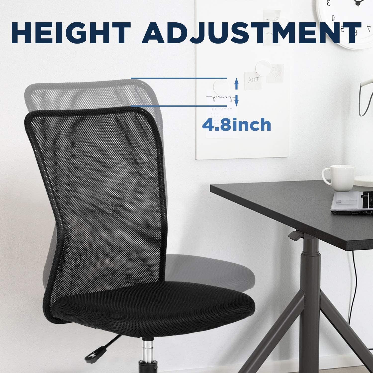 image:imageFDW Home Office Chair Mid Back Mesh Desk Chair Armless Computer Ergonomic Task Rolling Swivel Chair Back Support Adjustable Modern with Lumbar SupportBlueBlack