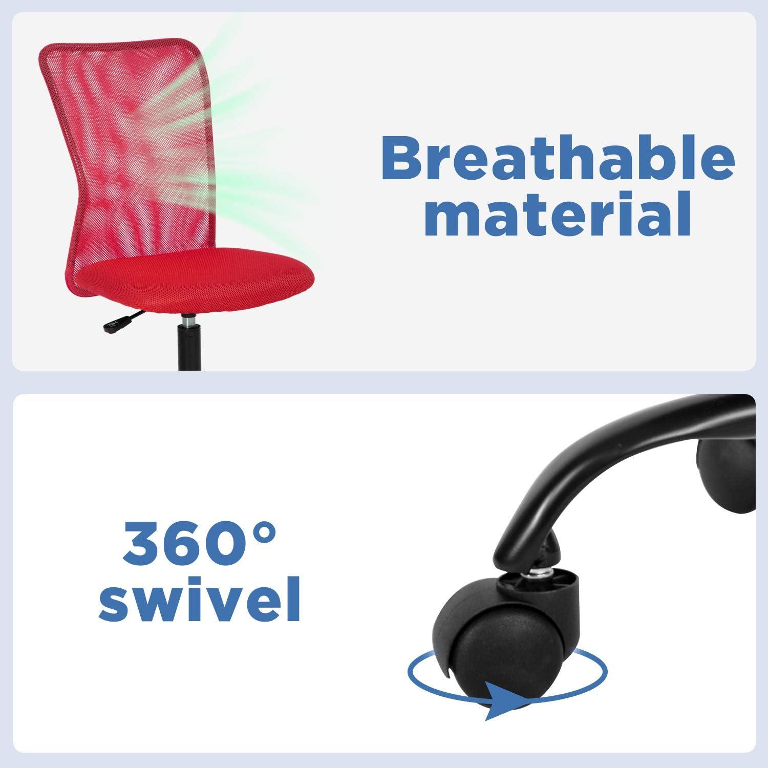 image:imageFDW Home Office Chair Mid Back Mesh Desk Chair Armless Computer Ergonomic Task Rolling Swivel Chair Back Support Adjustable Modern with Lumbar SupportBlueRed