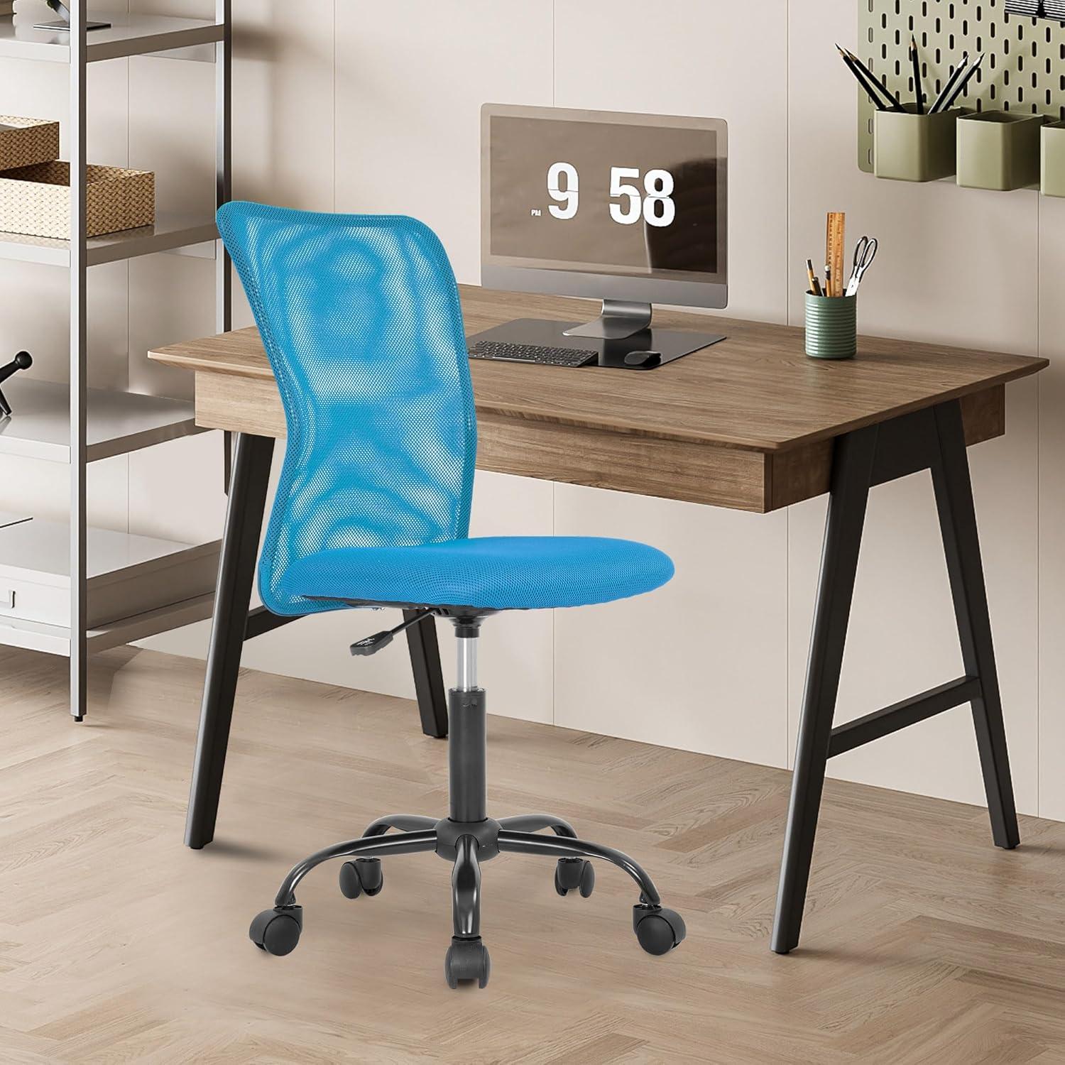 image:imageFDW Home Office Chair Mid Back Mesh Desk Chair Armless Computer Ergonomic Task Rolling Swivel Chair Back Support Adjustable Modern with Lumbar SupportBlueBlue
