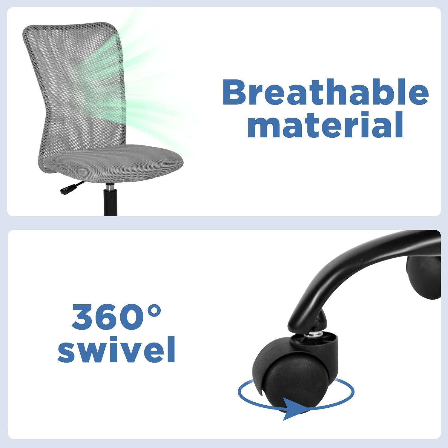 image:imageFDW Home Office Chair Mid Back Mesh Desk Chair Armless Computer Ergonomic Task Rolling Swivel Chair Back Support Adjustable Modern with Lumbar SupportBlueGrey