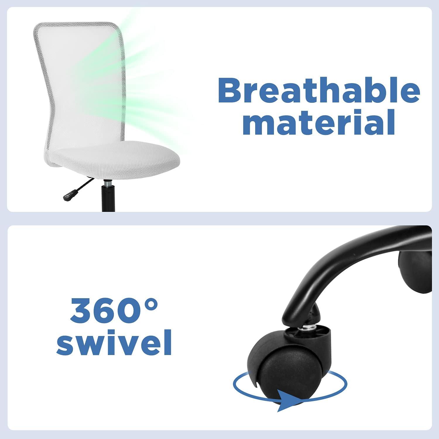 image:imageFDW Home Office Chair Mid Back Mesh Desk Chair Armless Computer Ergonomic Task Rolling Swivel Chair Back Support Adjustable Modern with Lumbar SupportBlueWhite