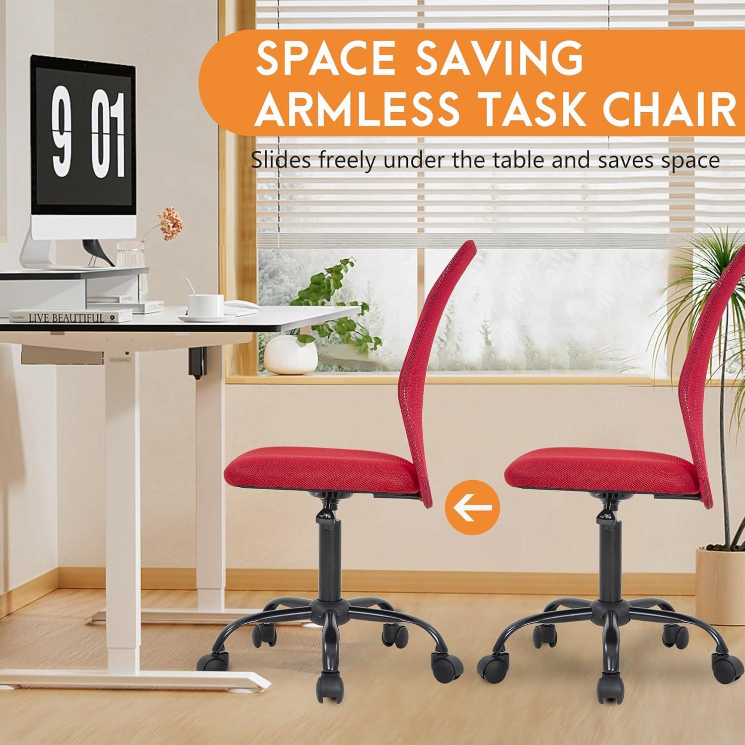 image:imageFDW Home Office Chair Mid Back Mesh Desk Chair Armless Computer Ergonomic Task Rolling Swivel Chair Back Support Adjustable Modern with Lumbar SupportBlueRed