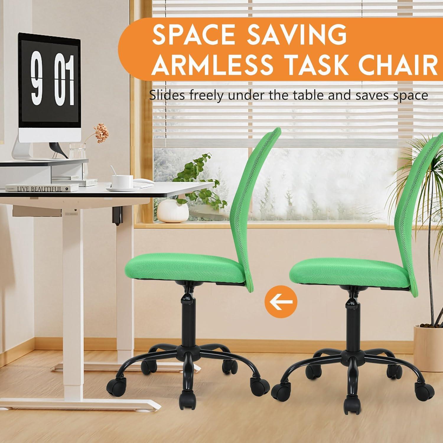image:imageFDW Home Office Chair Mid Back Mesh Desk Chair Armless Computer Ergonomic Task Rolling Swivel Chair Back Support Adjustable Modern with Lumbar SupportBlueGreen