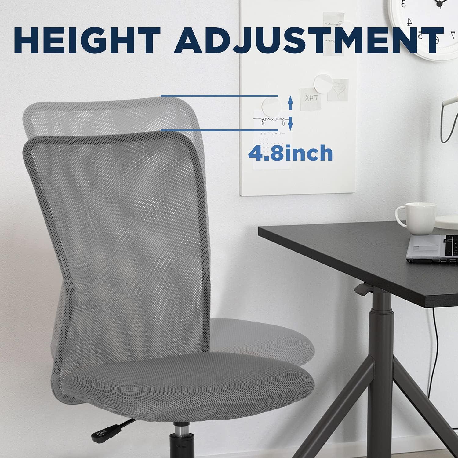 image:imageFDW Home Office Chair Mid Back Mesh Desk Chair Armless Computer Ergonomic Task Rolling Swivel Chair Back Support Adjustable Modern with Lumbar SupportBlueGrey