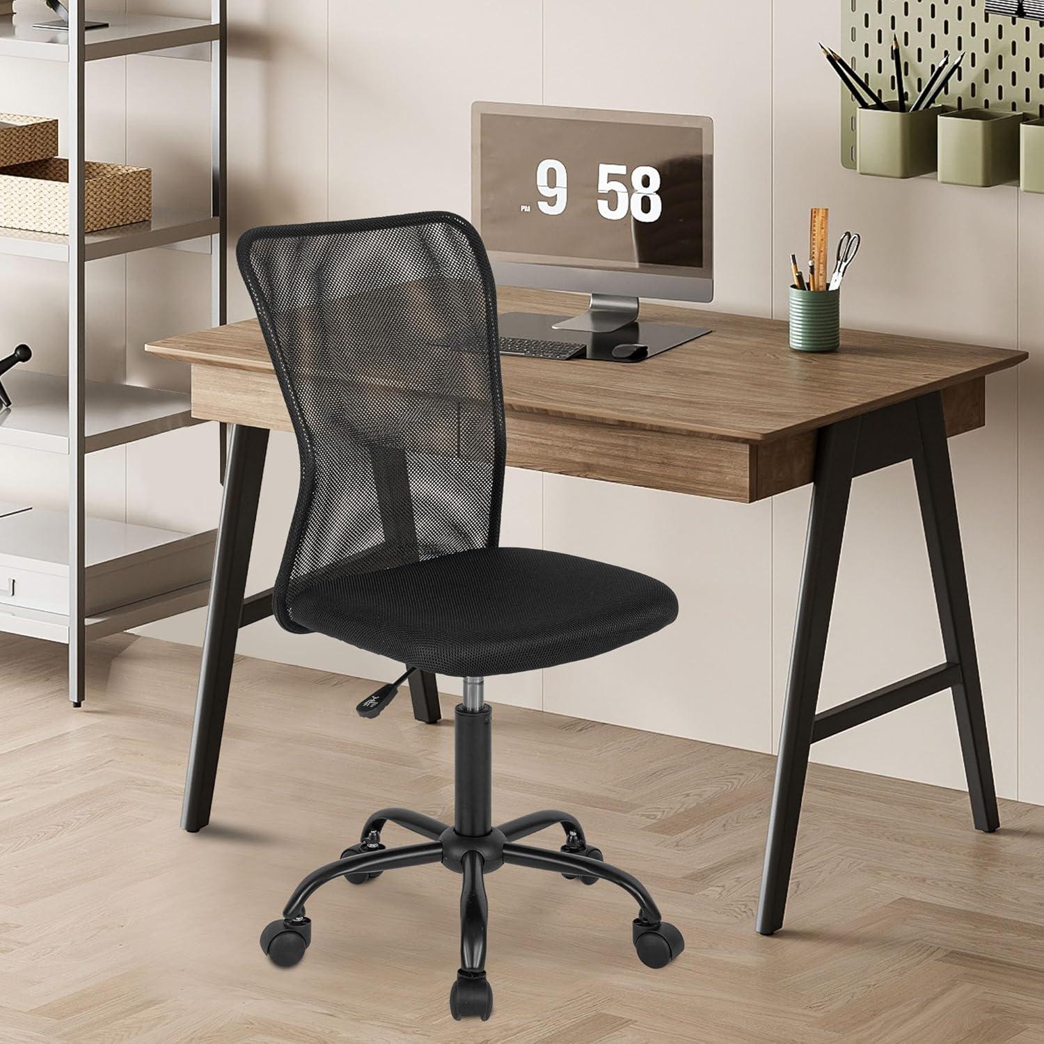 image:imageFDW Home Office Chair Mid Back Mesh Desk Chair Armless Computer Ergonomic Task Rolling Swivel Chair Back Support Adjustable Modern with Lumbar SupportBlueBlack