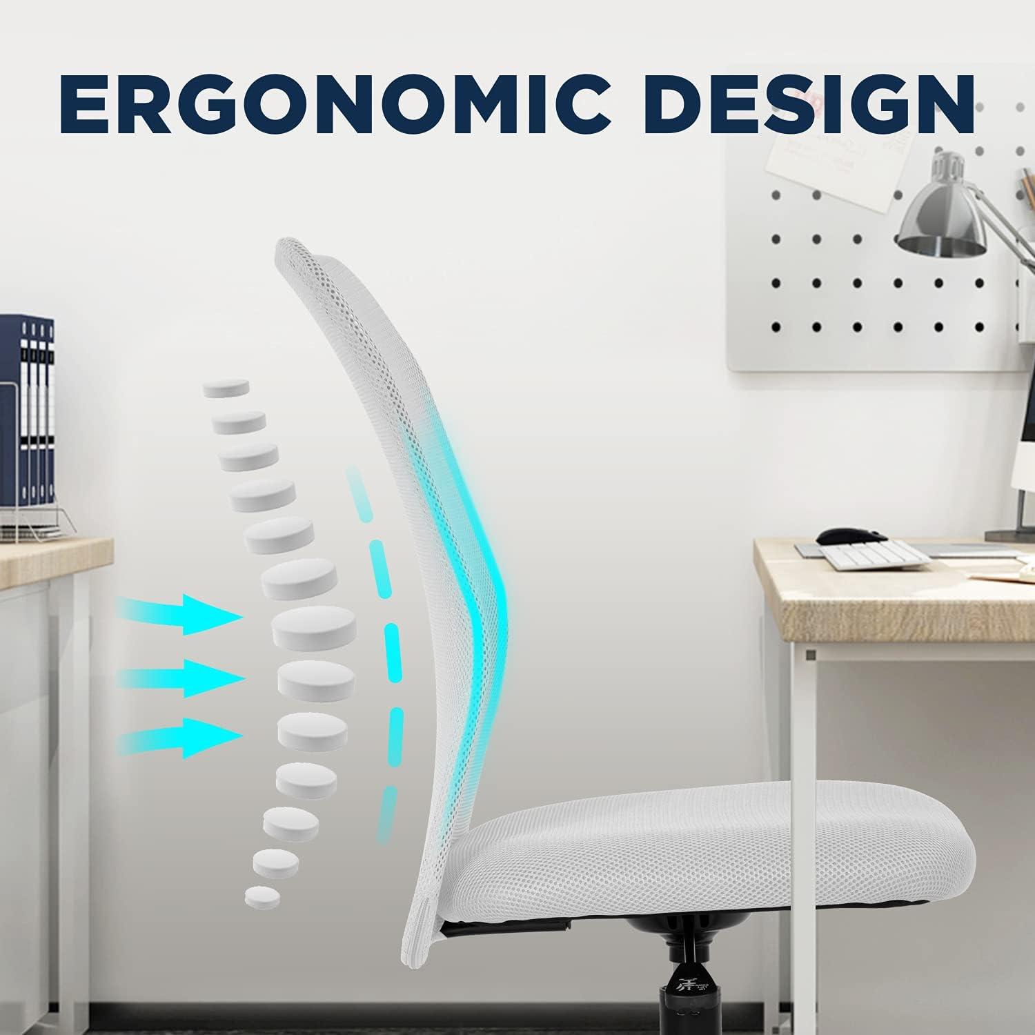 image:imageFDW Home Office Chair Mid Back Mesh Desk Chair Armless Computer Ergonomic Task Rolling Swivel Chair Back Support Adjustable Modern with Lumbar SupportBlueWhite