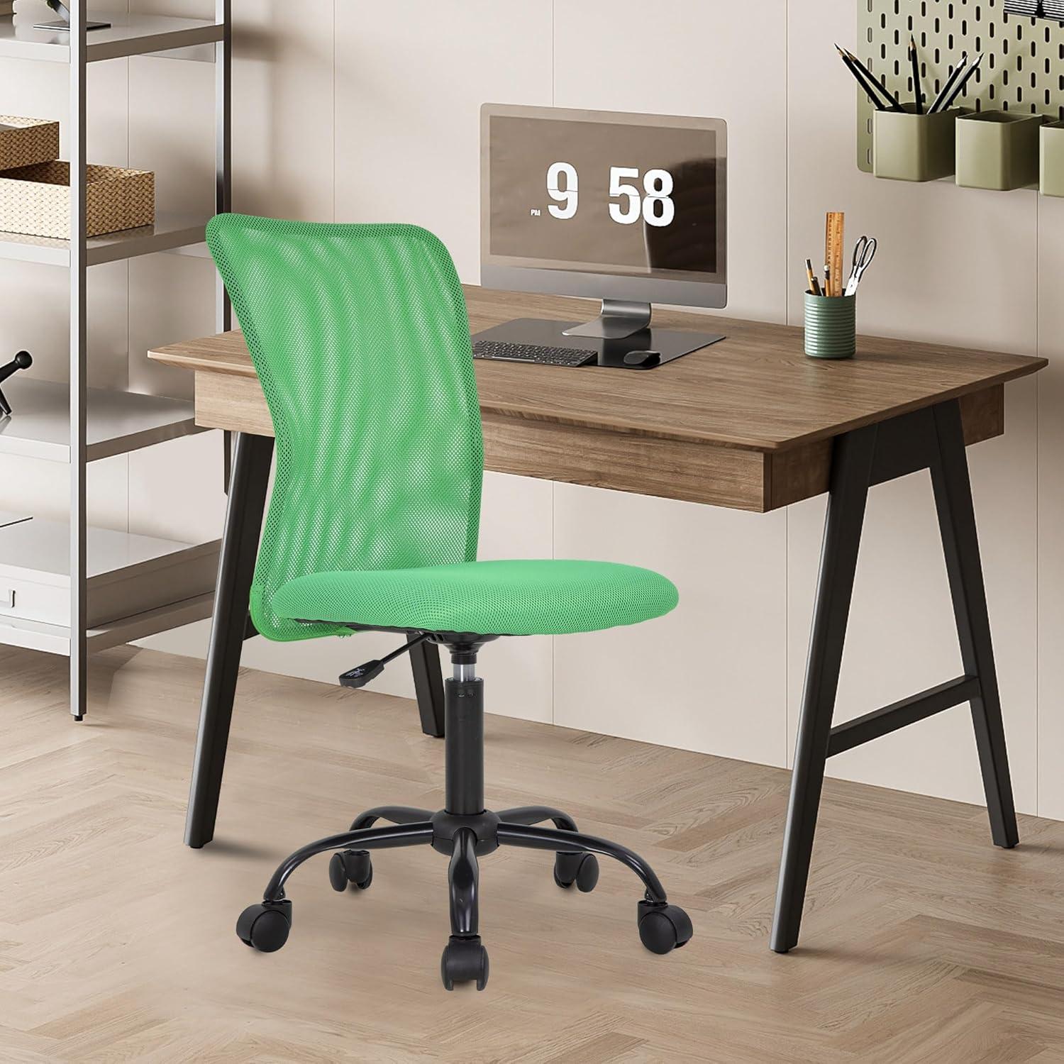 image:imageFDW Home Office Chair Mid Back Mesh Desk Chair Armless Computer Ergonomic Task Rolling Swivel Chair Back Support Adjustable Modern with Lumbar SupportBlueGreen