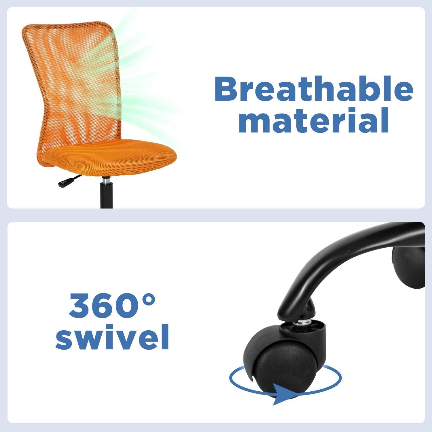 image:imageFDW Home Office Chair Mid Back Mesh Desk Chair Armless Computer Ergonomic Task Rolling Swivel Chair Back Support Adjustable Modern with Lumbar SupportBlueOrange