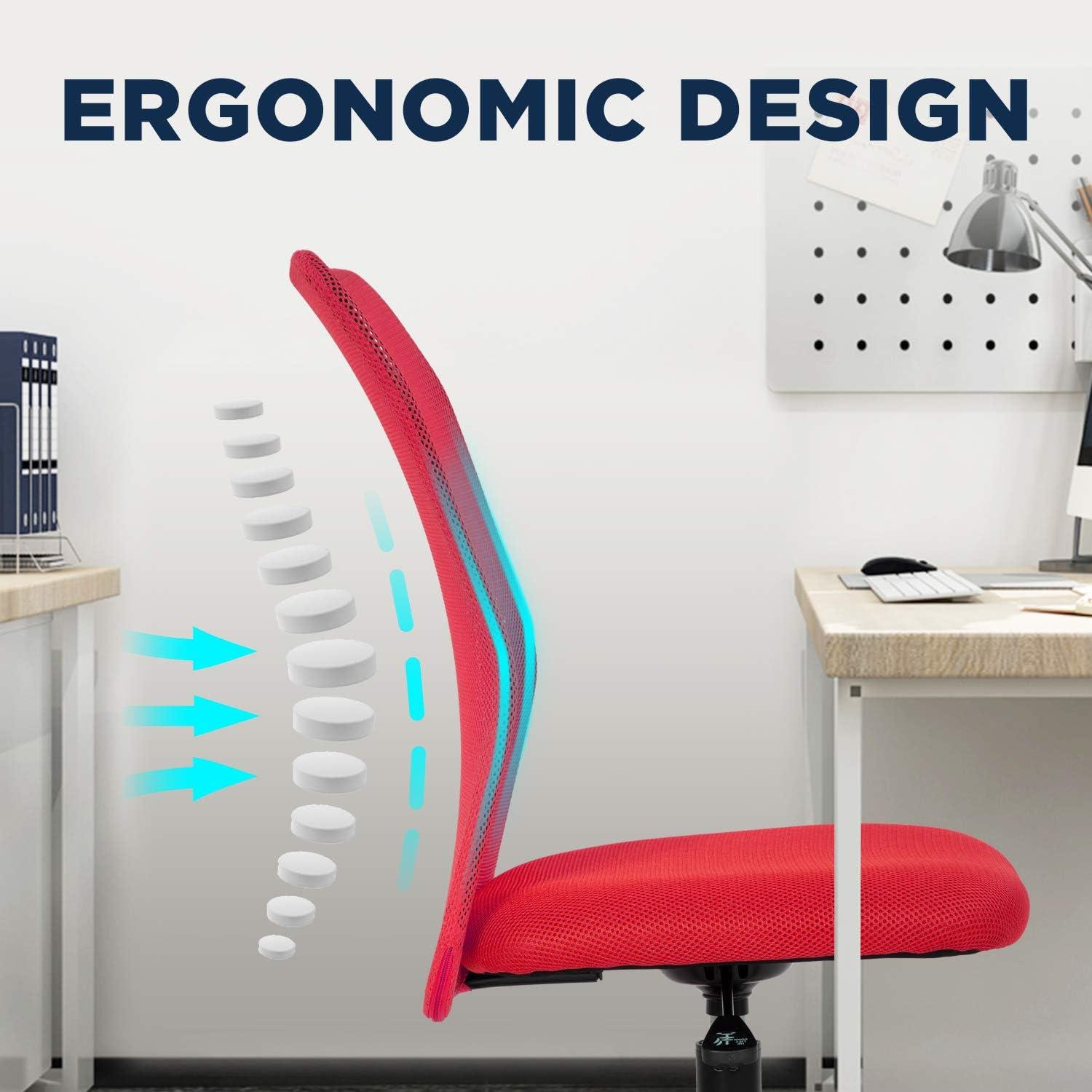 image:imageFDW Home Office Chair Mid Back Mesh Desk Chair Armless Computer Ergonomic Task Rolling Swivel Chair Back Support Adjustable Modern with Lumbar SupportBlueRed