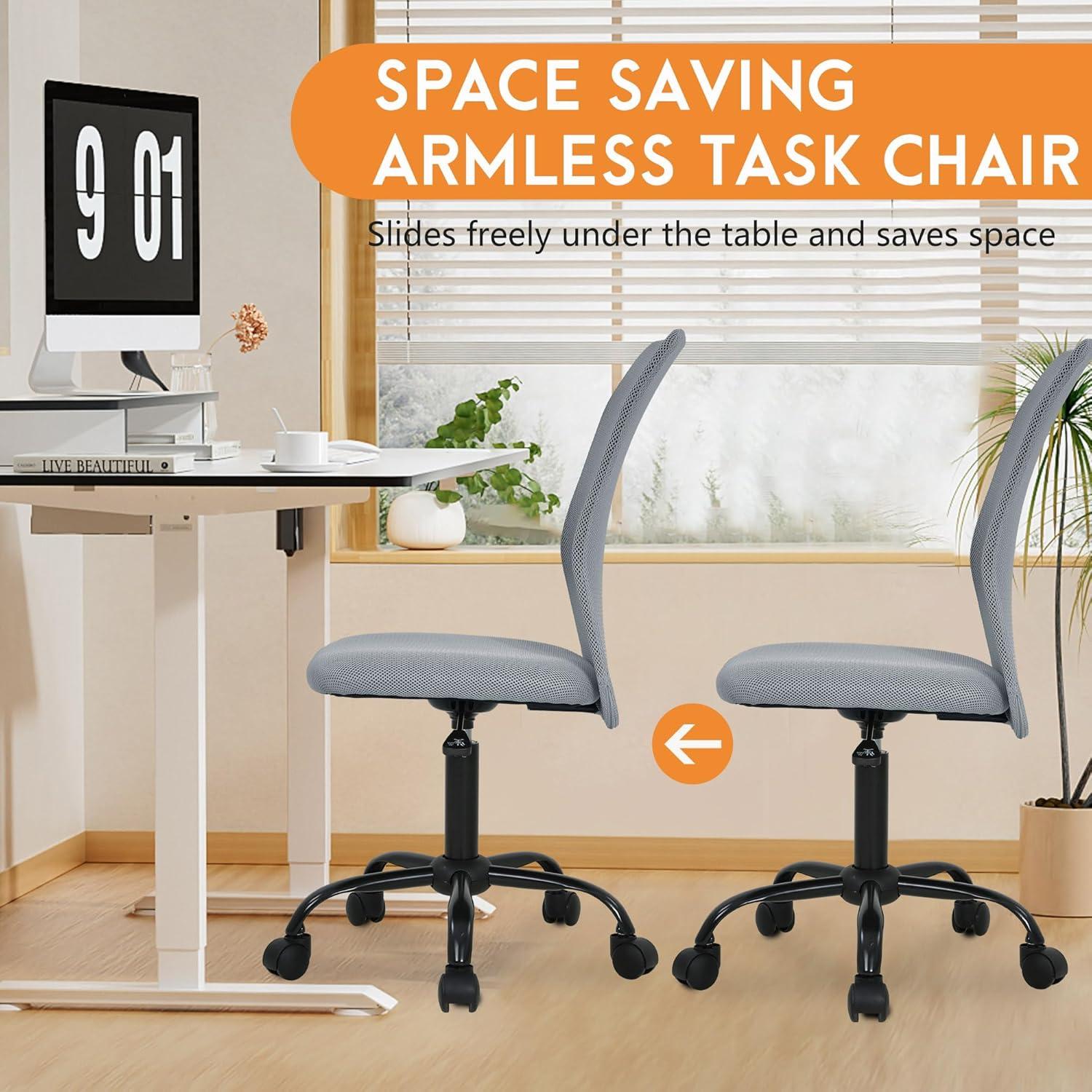 image:imageFDW Home Office Chair Mid Back Mesh Desk Chair Armless Computer Ergonomic Task Rolling Swivel Chair Back Support Adjustable Modern with Lumbar SupportBlueGrey