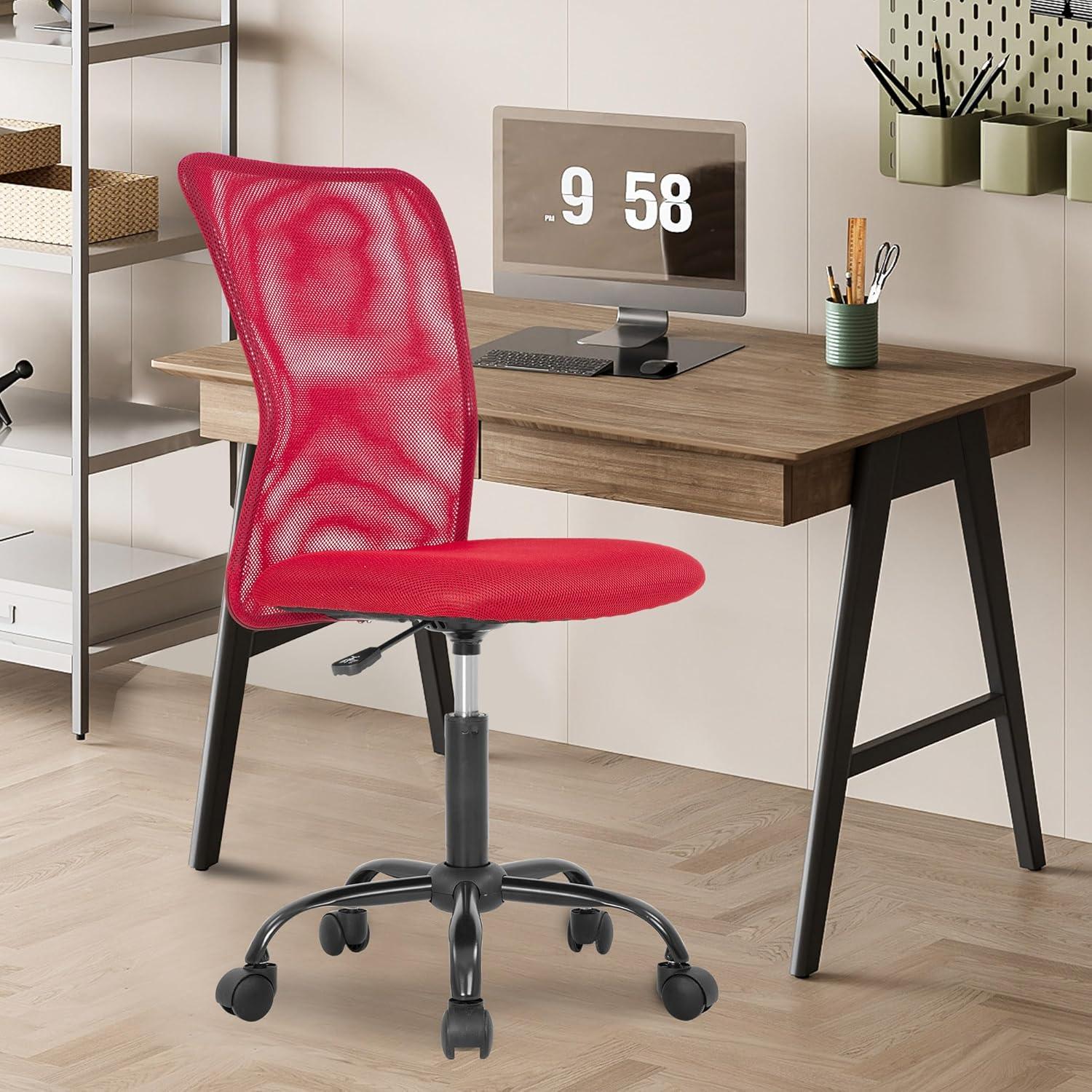 image:imageFDW Home Office Chair Mid Back Mesh Desk Chair Armless Computer Ergonomic Task Rolling Swivel Chair Back Support Adjustable Modern with Lumbar SupportBlueRed